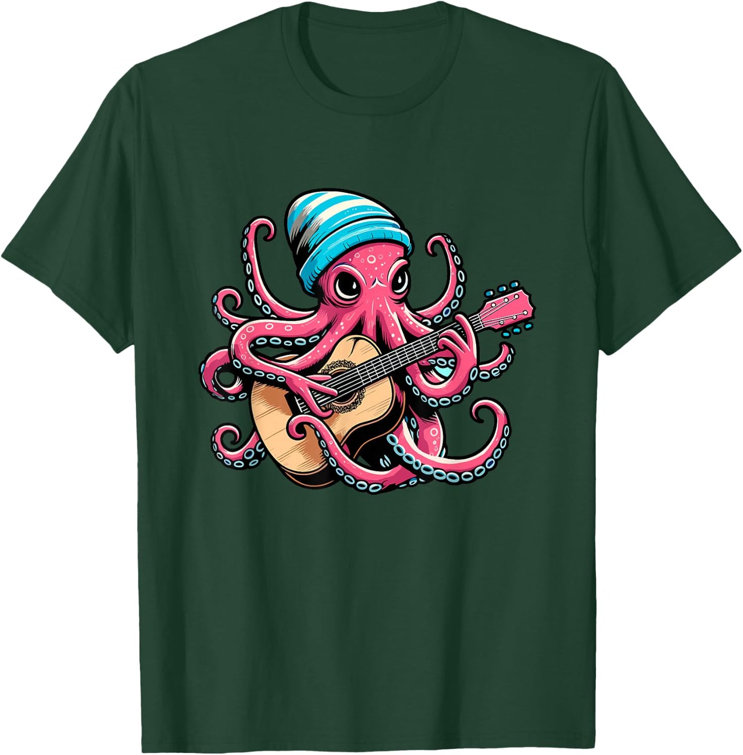 Funny Octopus Playing Acoustic Guitar Shirt For Guitarist T-Shirt - T-Shirt | Forest