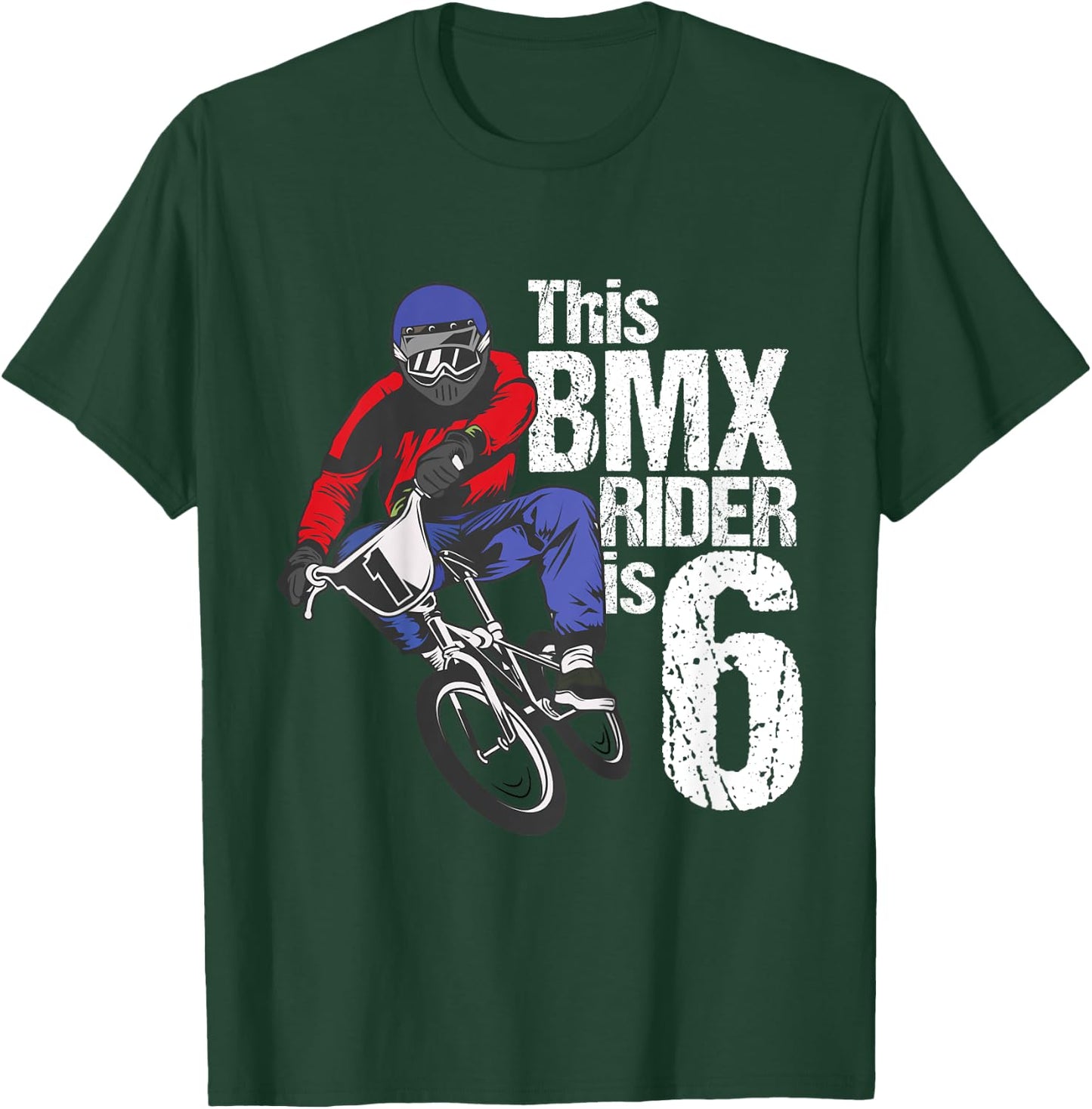 Kids 6 Year Old BMX Birthday Party Boys Dirt Bike Biking 6th Gift T-Shirt - T-Shirt | Forest