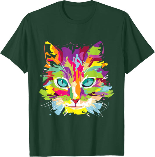 Cat Face Multi-Colored Art Shirt T-Shirt - T-Shirt | Forest