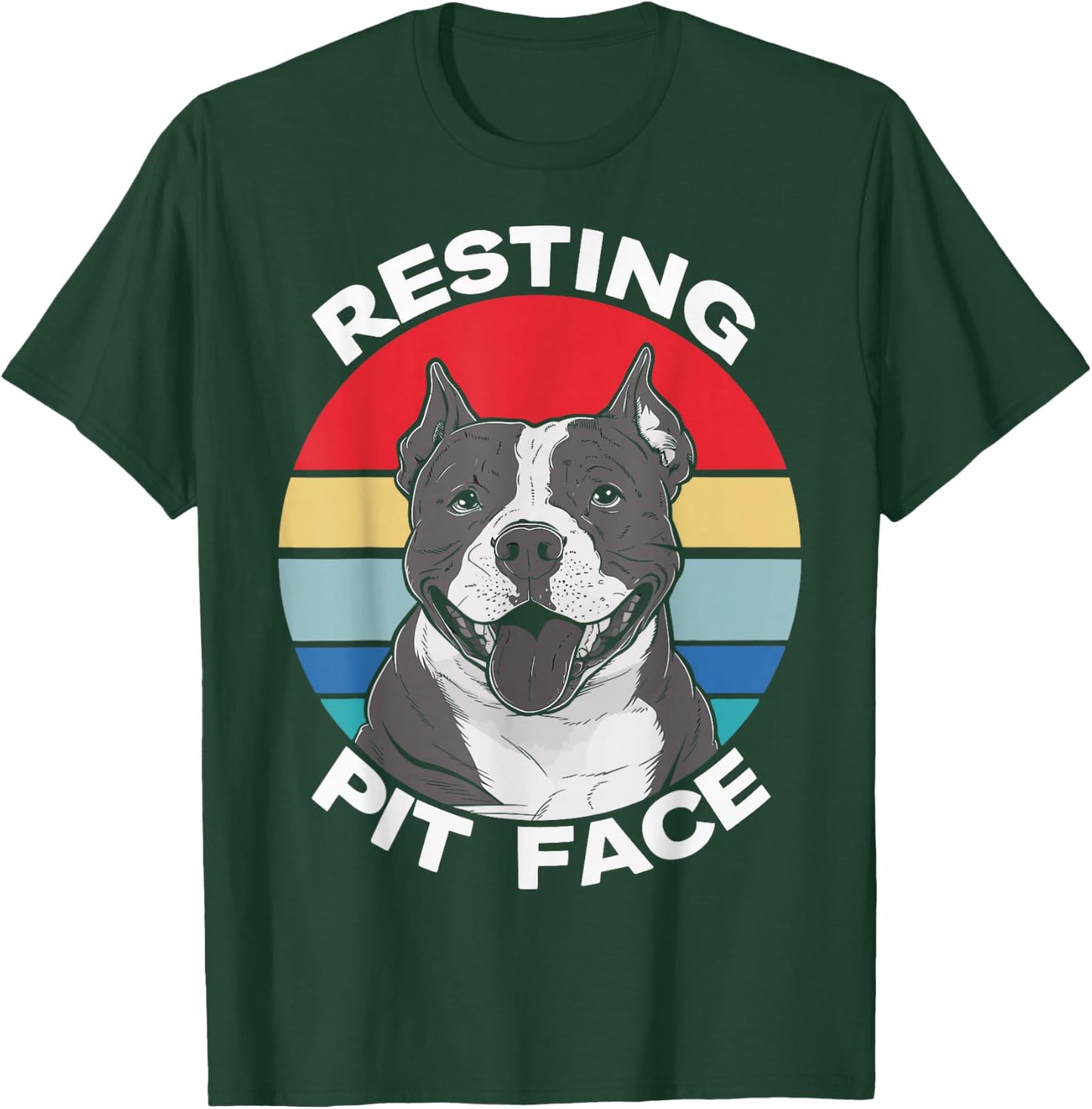 Resting Pit Face Funny Pitbull Lover Pitties Dog Retro T-Shirt - T-Shirt | Forest