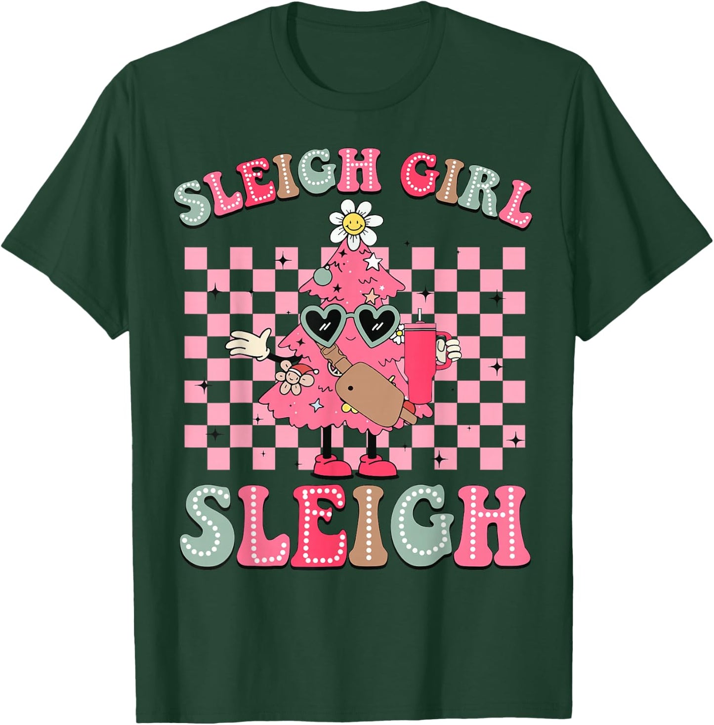 Sleigh Girl Sleigh Pink Christmas Tree Cake Belt Bag Xmas T-Shirt - T-Shirt | Forest