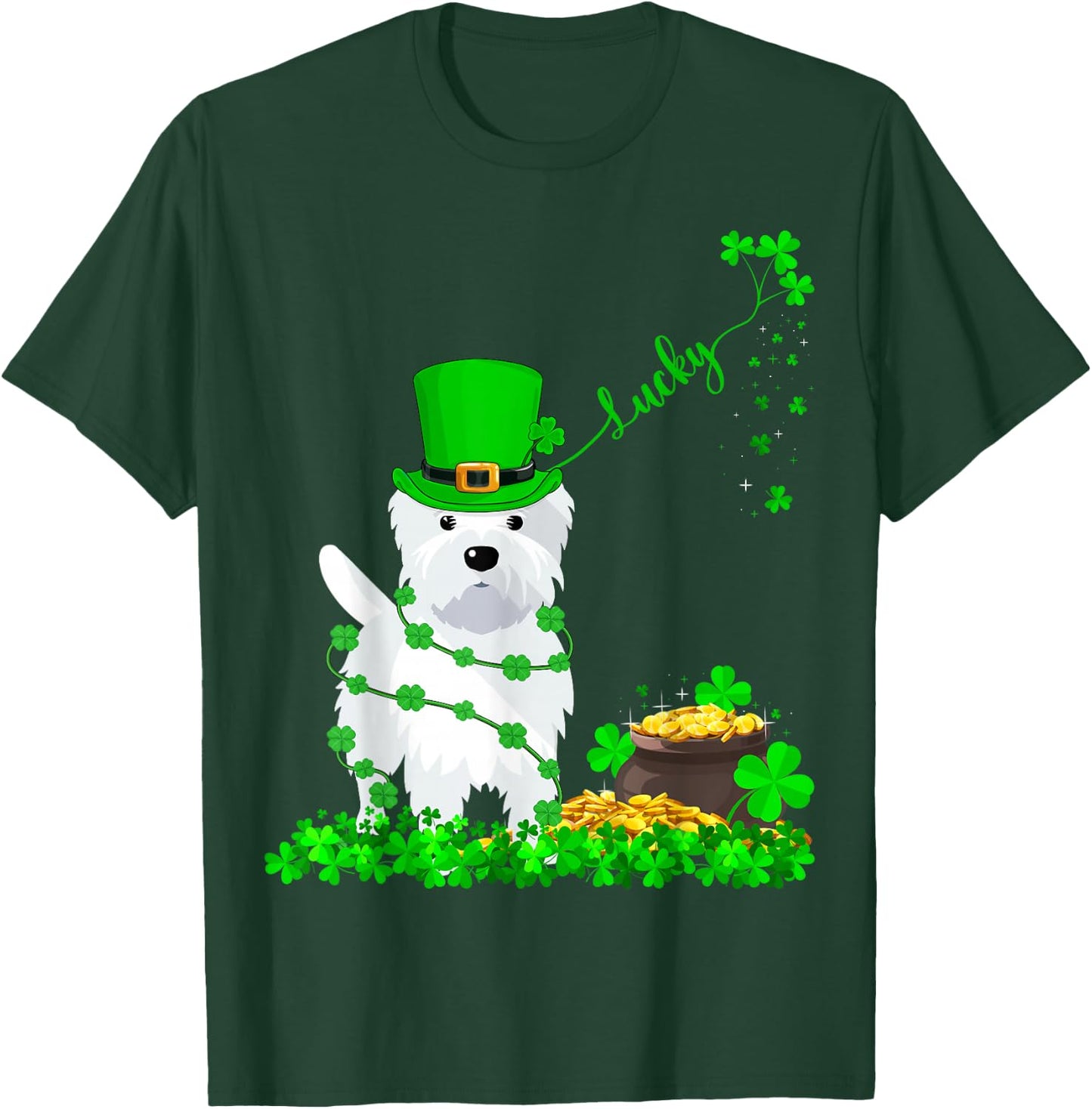 Lucky Westie Dog St. Patrick's Day Westie Irish Men Women T-Shirt - T-Shirt | Forest