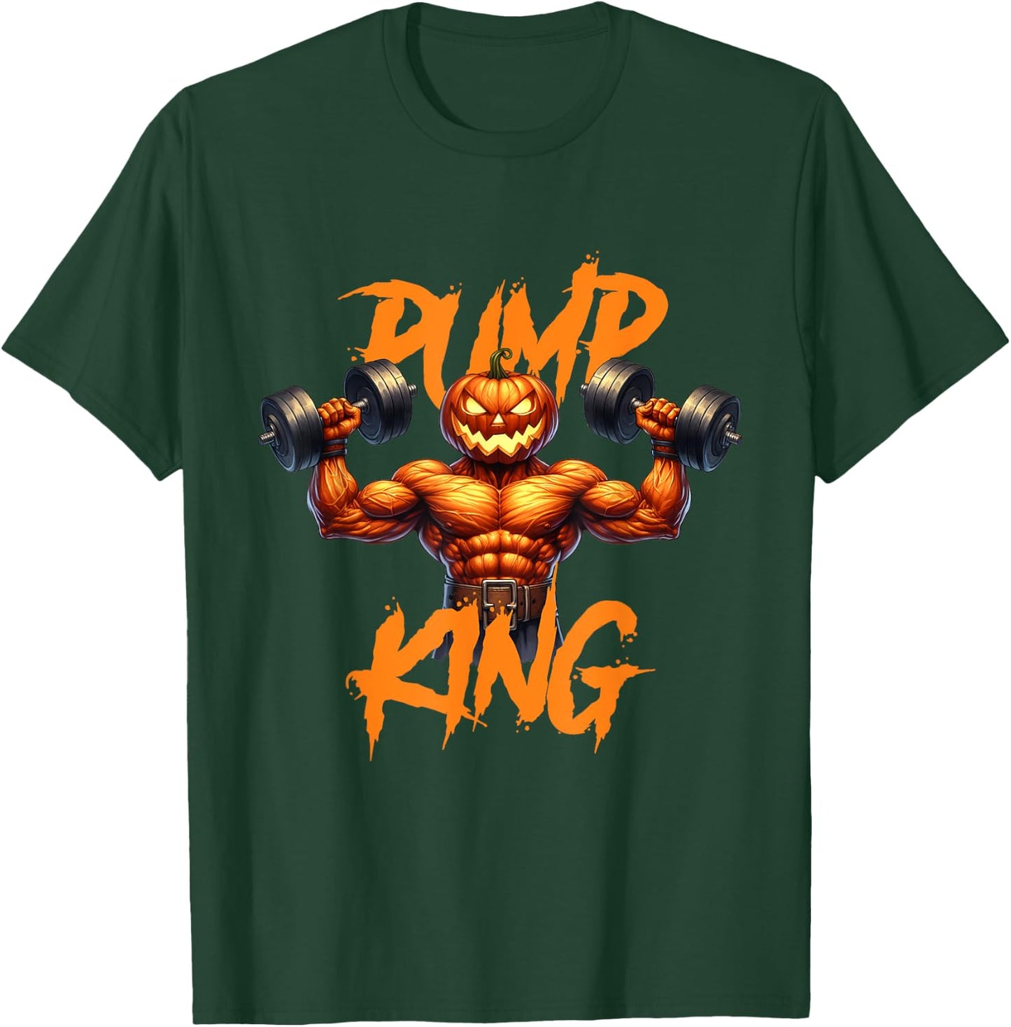 Pump King Gym Workout Lifting Pumpkin Pun Funny Halloween T-Shirt - T-Shirt | Forest