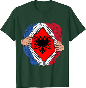 Superhero Flag Albania France Gift Albanian , Black, S T-Shirt - T-Shirt | Forest