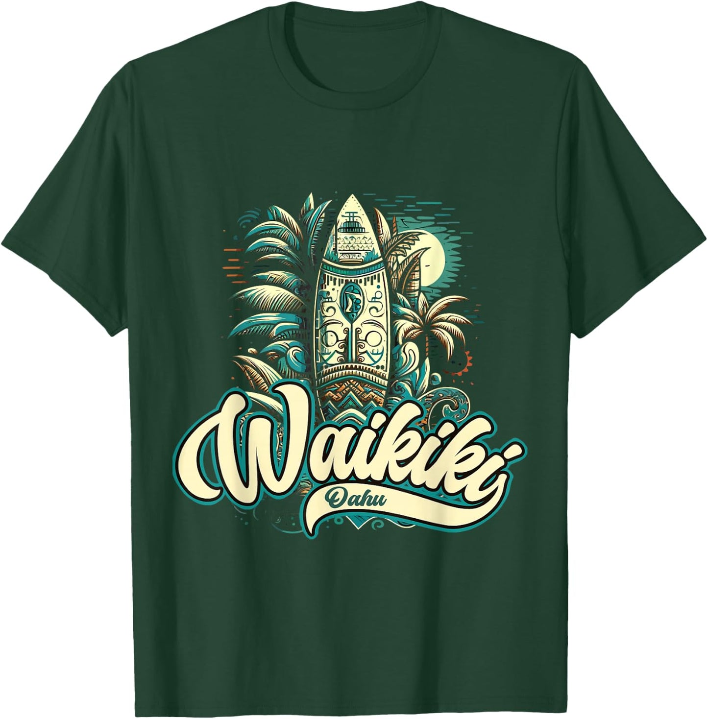 Waikiki Beach Polynesian Surf Hawaii , Black, S T-Shirt - T-Shirt | Forest
