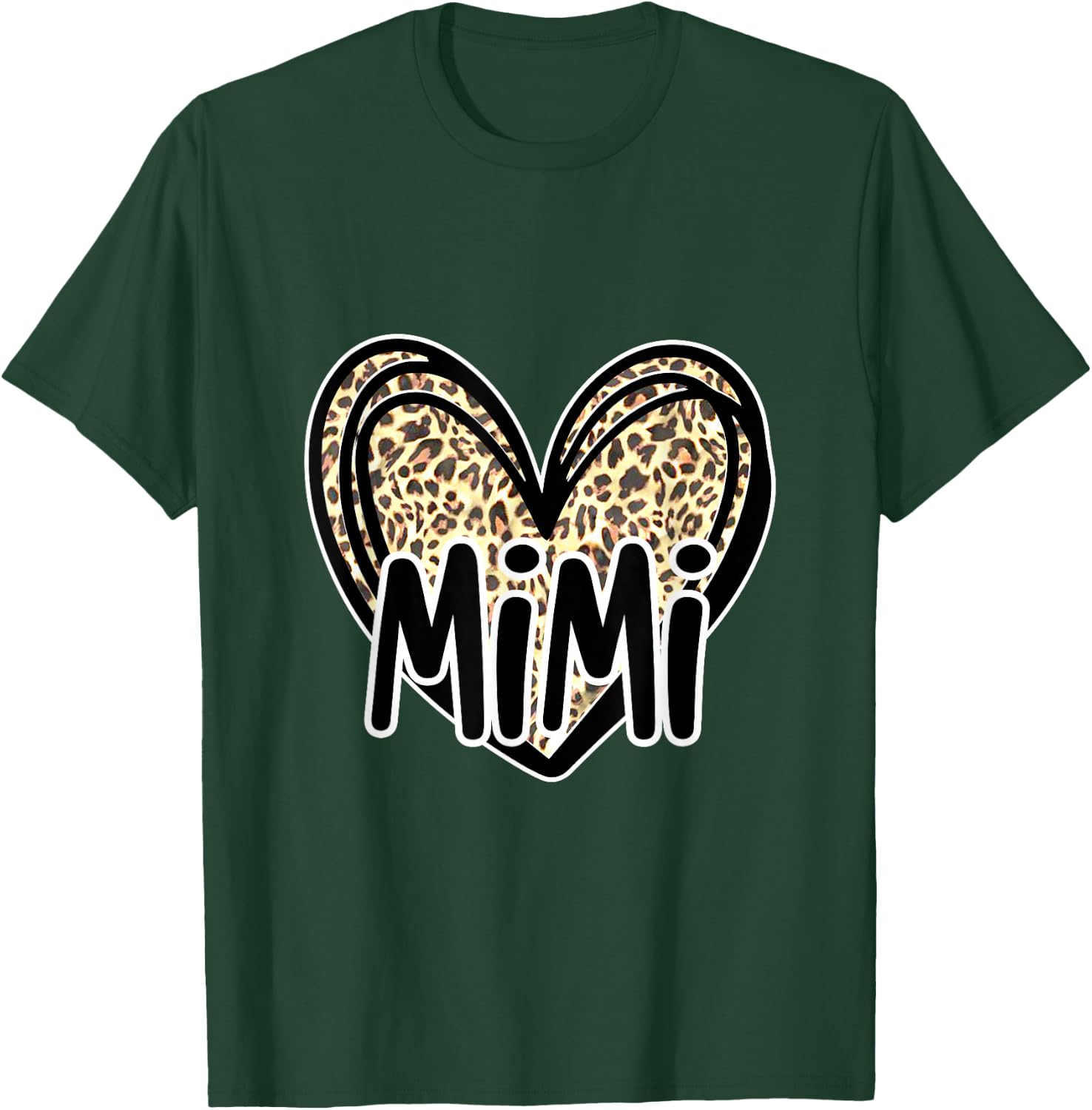 Cute MIMI, Women's Leopard Cheetah Print Heart Grandmother T-Shirt - T-Shirt | Forest