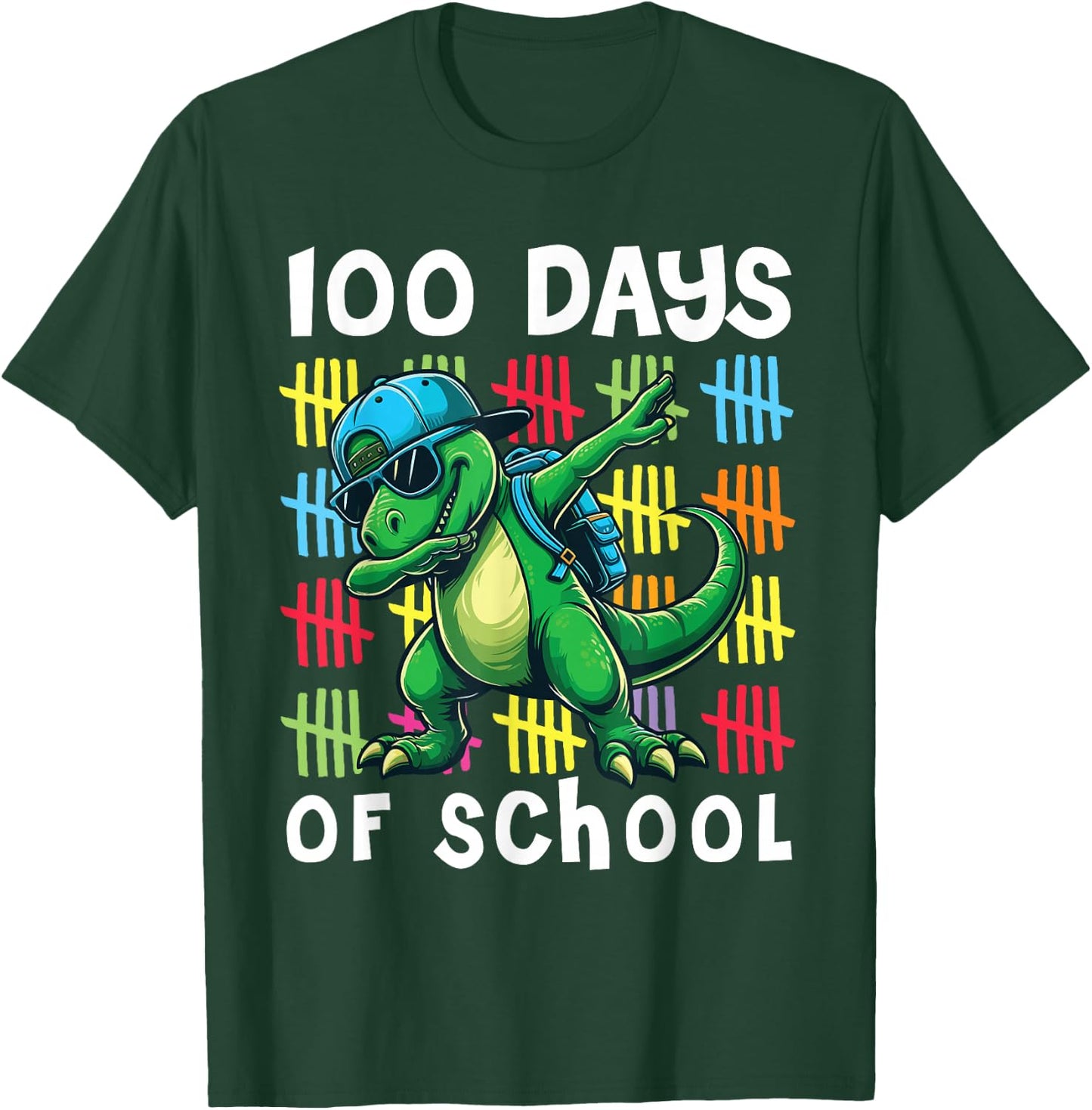 100 Days of School Dinosaur Dabbing 100th Day School Kids T-Shirt - T-Shirt | Forest