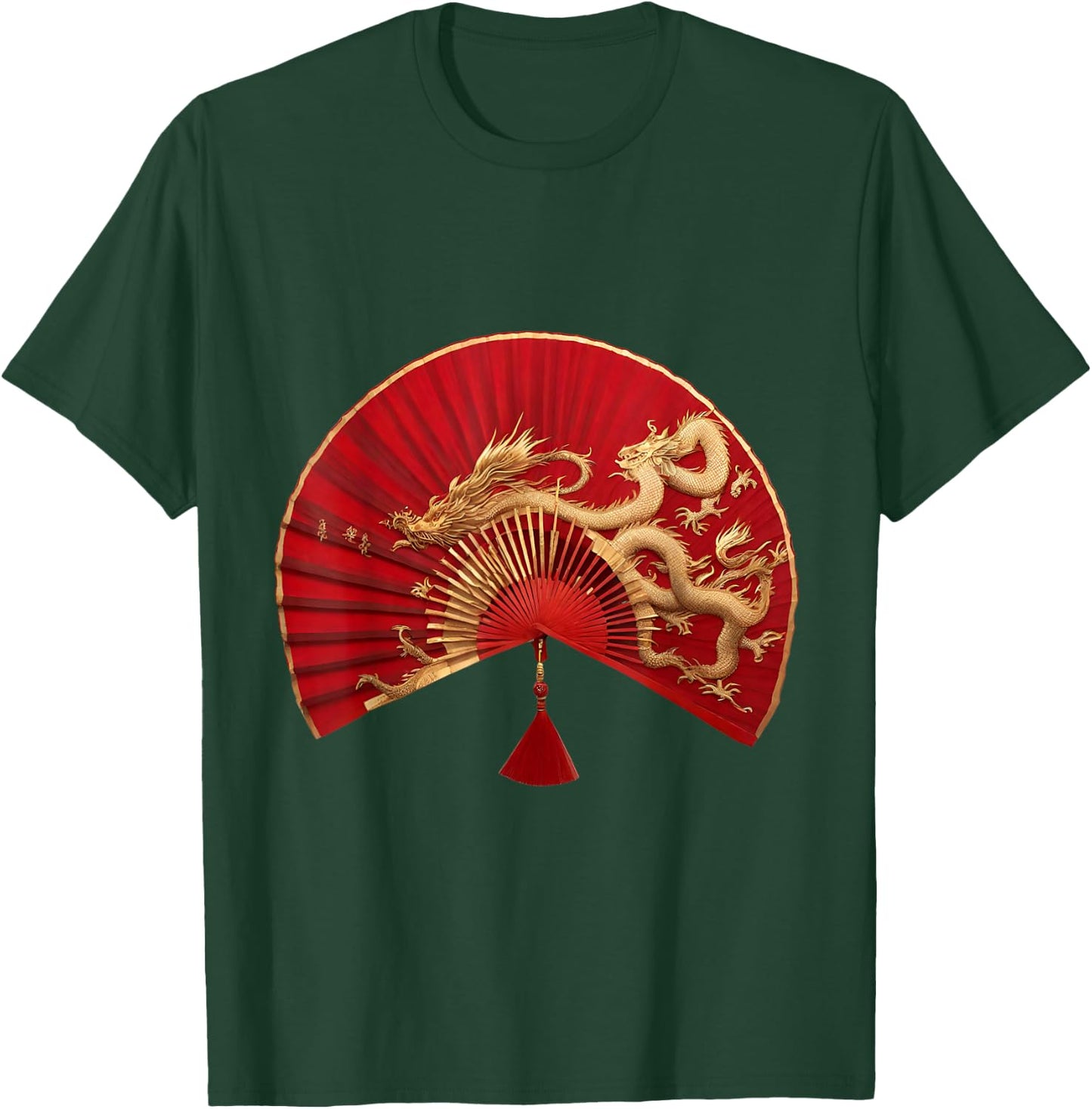 Chinese Asian red gold fan dragons Gift mom T-Shirt - T-Shirt | Forest