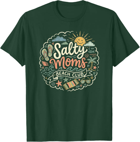 Salty Moms Beach Club Loving Mothers Coastal Doodle Art T-Shirt - T-Shirt | Forest