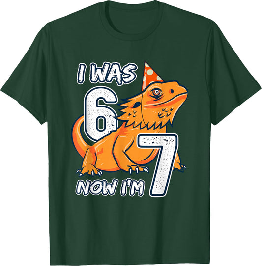I was Six Now I'm Seven Bearded Dragon 67 Meme Birthday Boys T-Shirt - T-Shirt | Forest