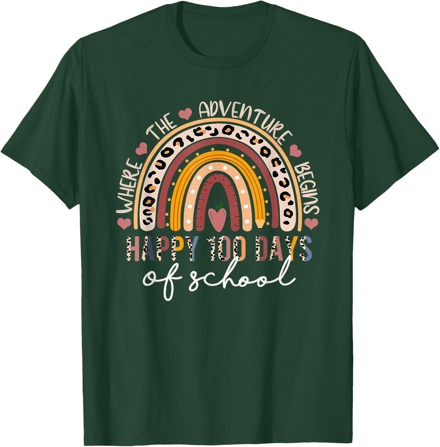 100th Day Of School Teacher 100 Days Rainbow Leopard Boho T-Shirt - T-Shirt | Forest