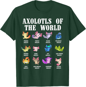 Axolotls of the World Mexican Salamander Chart Amphibian T-Shirt - T-Shirt | Forest