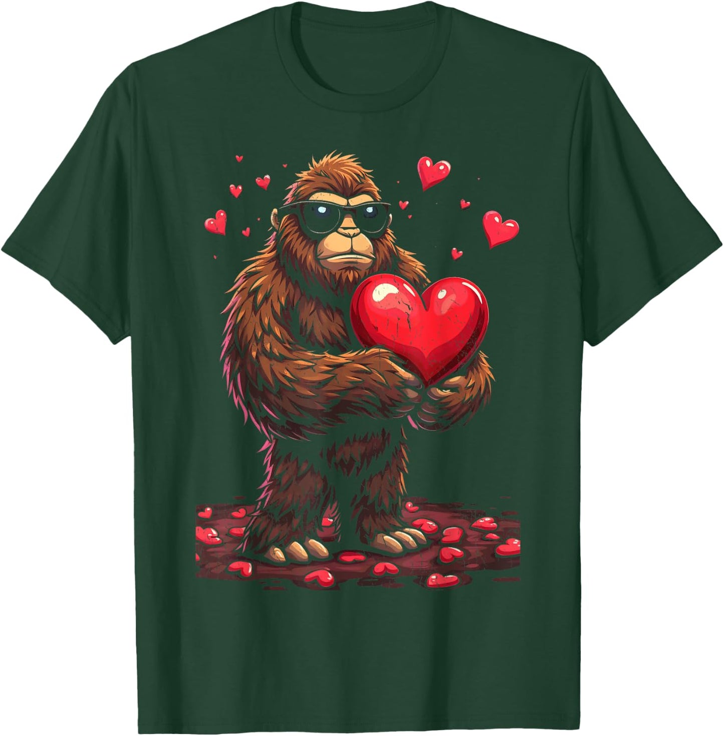 Sunglasses Bigfoot Heart Valentines Day For Boys Men T-Shirt - T-Shirt | Forest