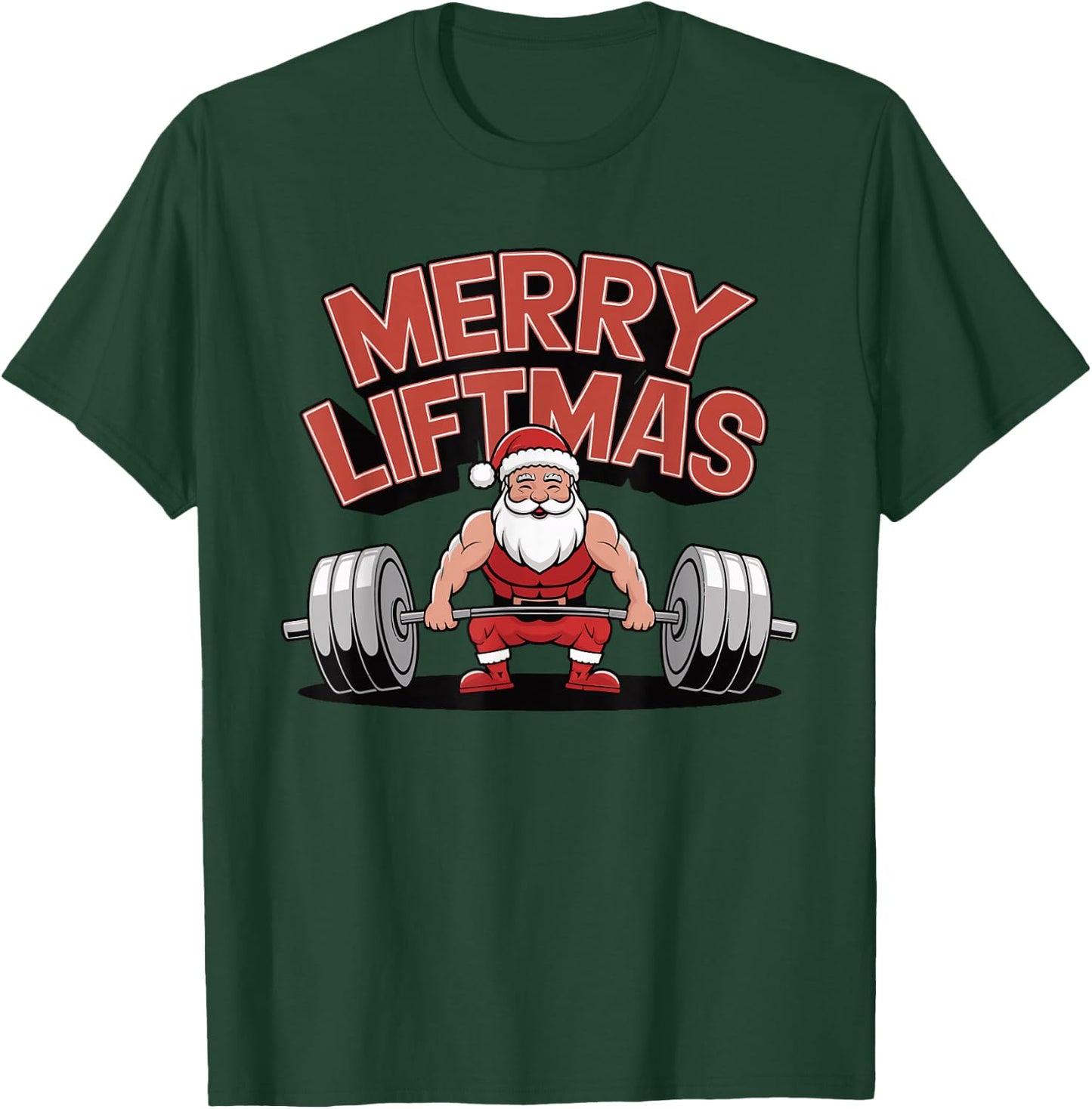 Merry Liftmas Weightlifter Fitness T-Shirt - T-Shirt | Forest