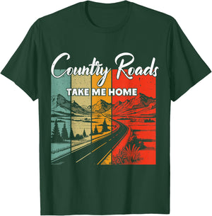 Vintage Retro Country Roads Take Me Home T-Shirt - T-Shirt | Forest