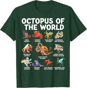 Octopus of the World Kawaii Types of Octopus Sea Animal , black T-Shirt - T-Shirt | Forest