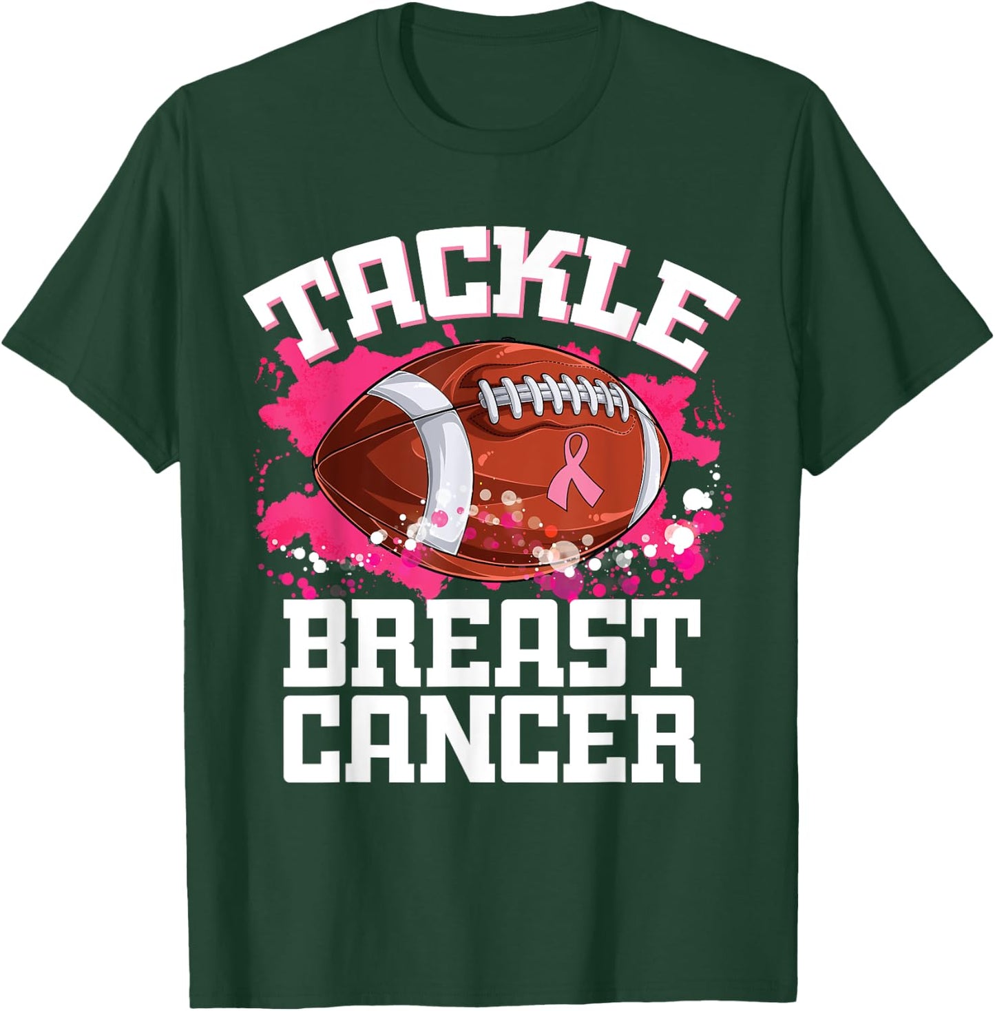 Tackle Football Ribbon Breast Cancer Awareness Boys Kid T-Shirt - T-Shirt | Forest