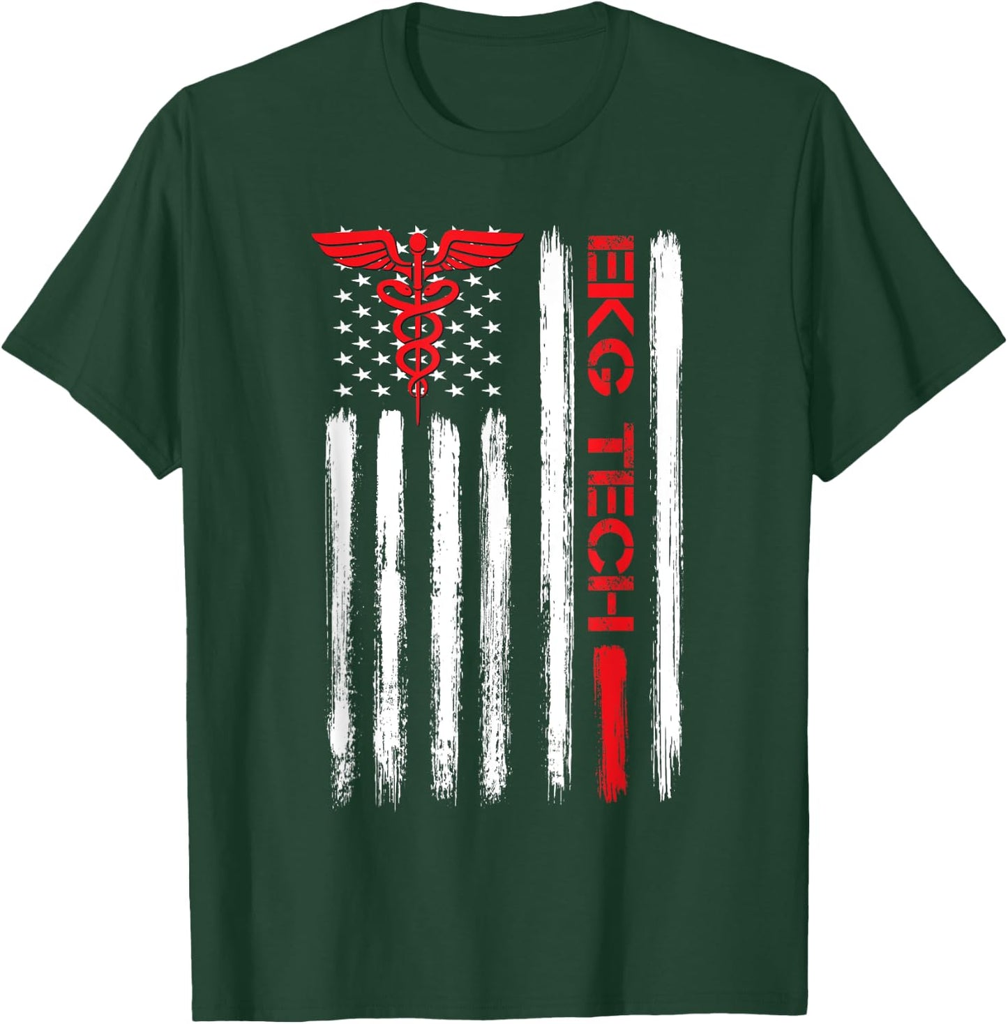 EKG Technician Electrocardiograph Tech American Flag Gift T-Shirt - T-Shirt | Forest