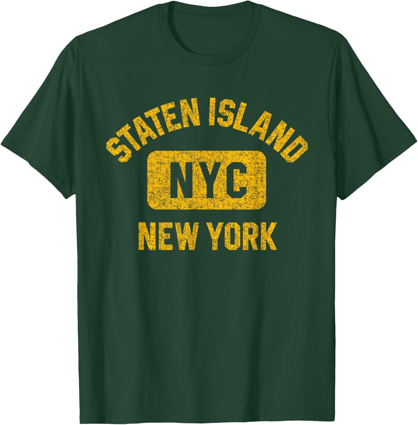 Staten Island NYC Gym Style Distressed Amber Print T-Shirt - T-Shirt | Forest