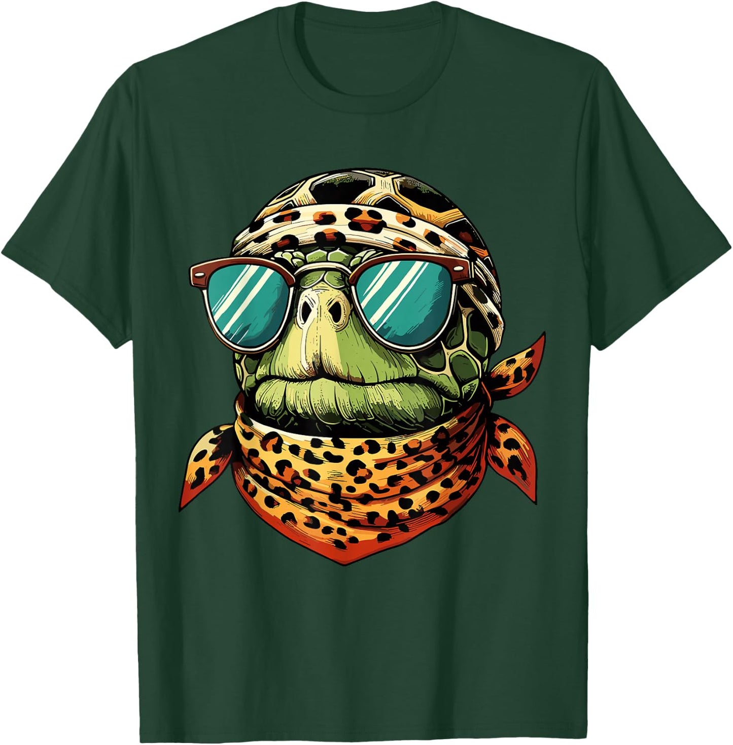 Tortoise Turtle Wearing Leopard Scarf Wearing Sunglasses T-Shirt - T-Shirt | Forest