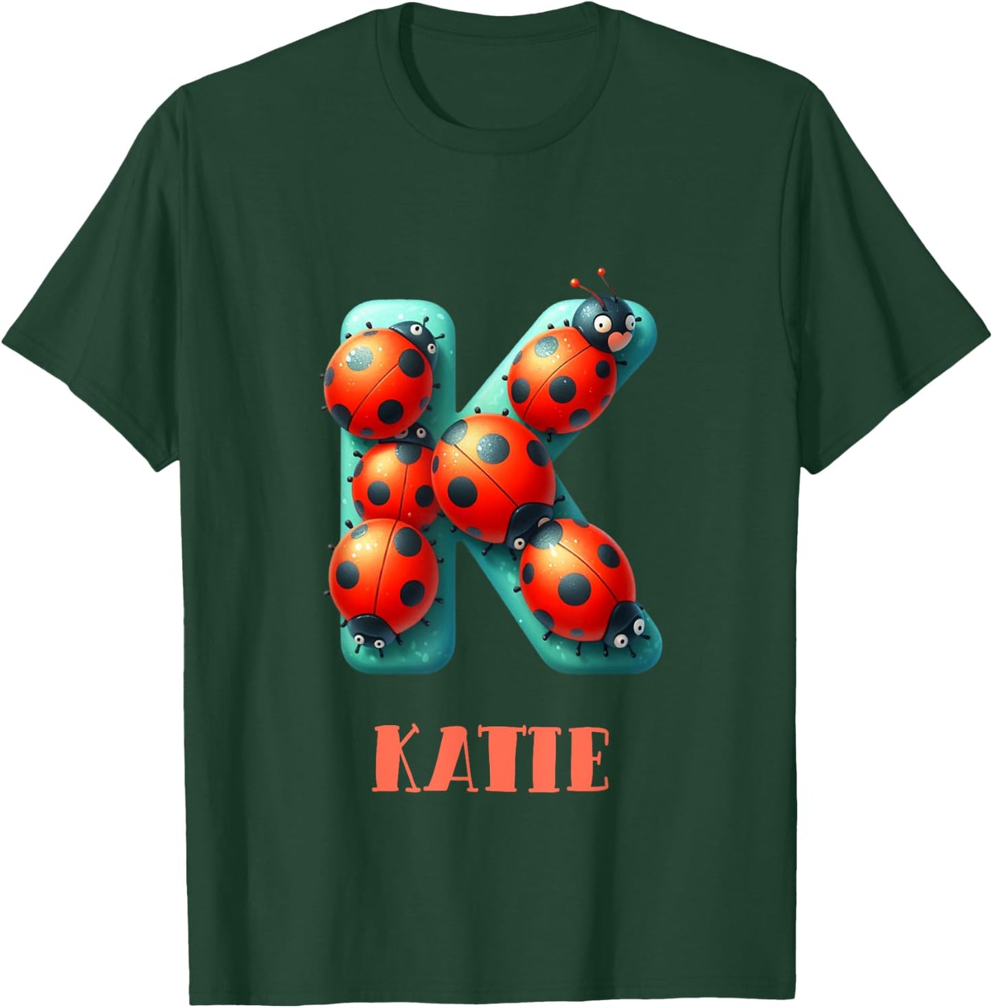 Cute Ladybug Letter Katie Name Ladybug Insect T-Shirt - T-Shirt | Forest