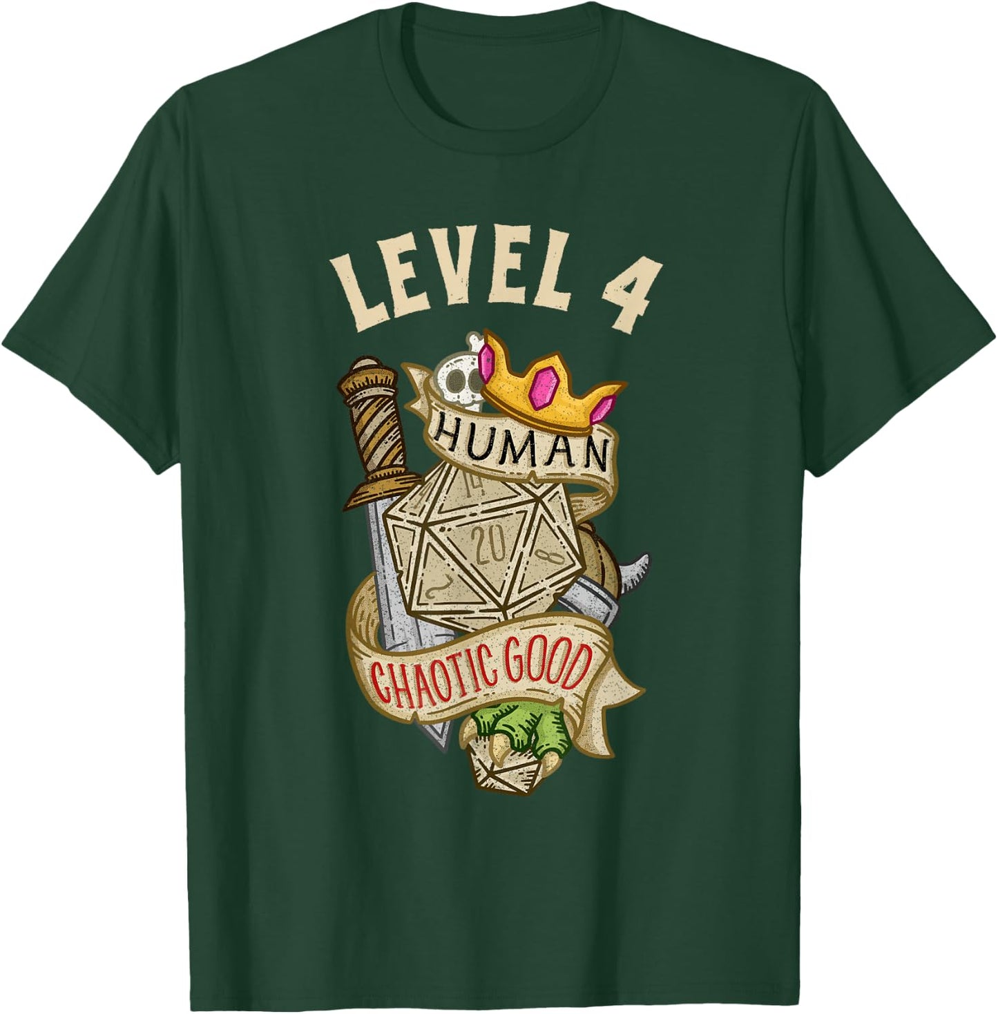 Level 4 Human Chaotic Good RPG Gamer Men Boys Kids T-Shirt - T-Shirt | Forest