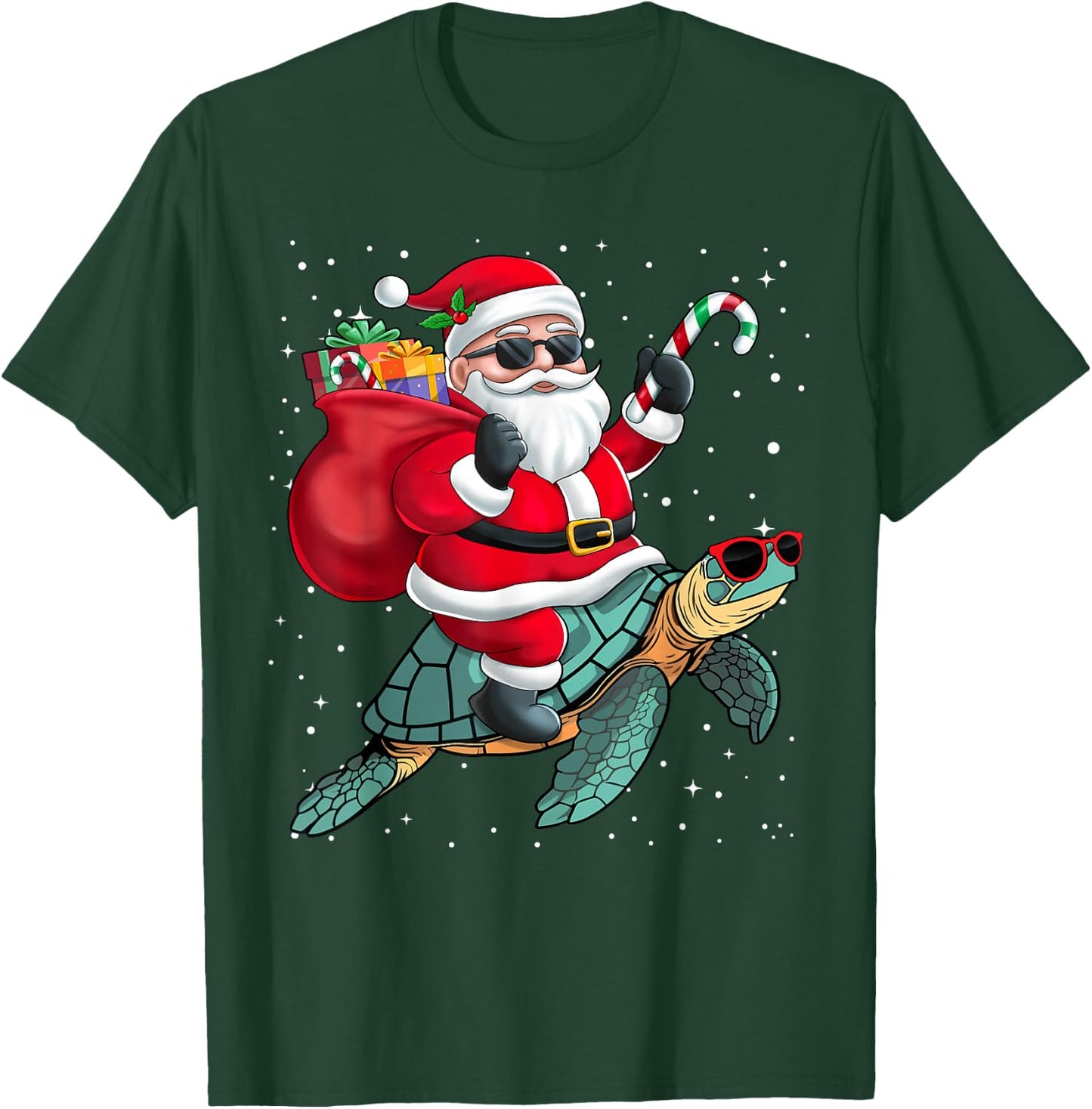 Santa Claus Riding A Turtle Christmas Boy Girl Kids T-Shirt - T-Shirt | Forest