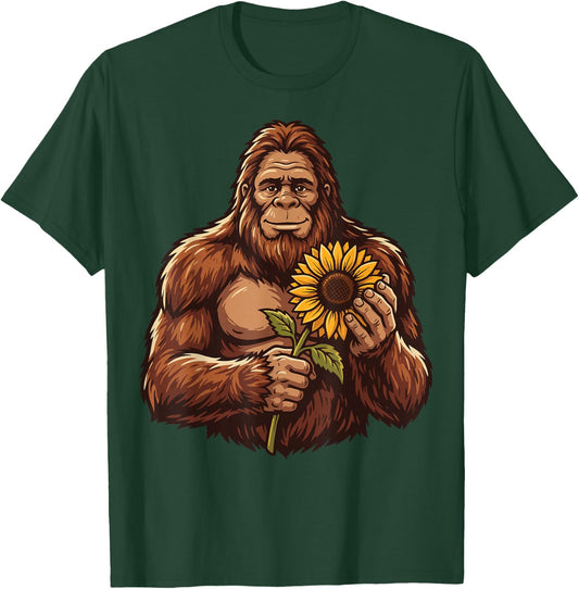 Bigfoot Holding Sunflower T-Shirt - T-Shirt | Forest