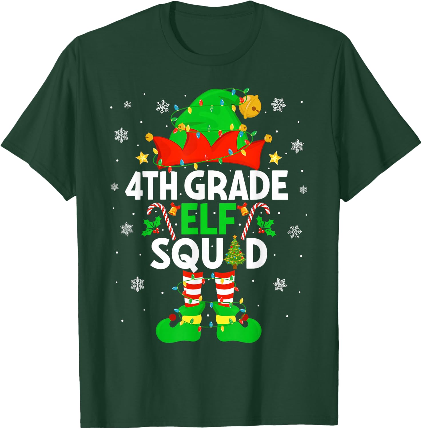 4th Grade Elf Squad Christmas Fourth Grade Christmas Teacher T-Shirt - T-Shirt | Forest