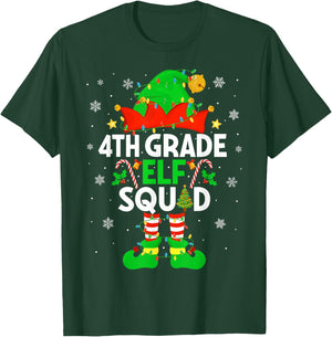 4th Grade Elf Squad Christmas Fourth Grade Christmas Teacher T-Shirt - T-Shirt | Forest