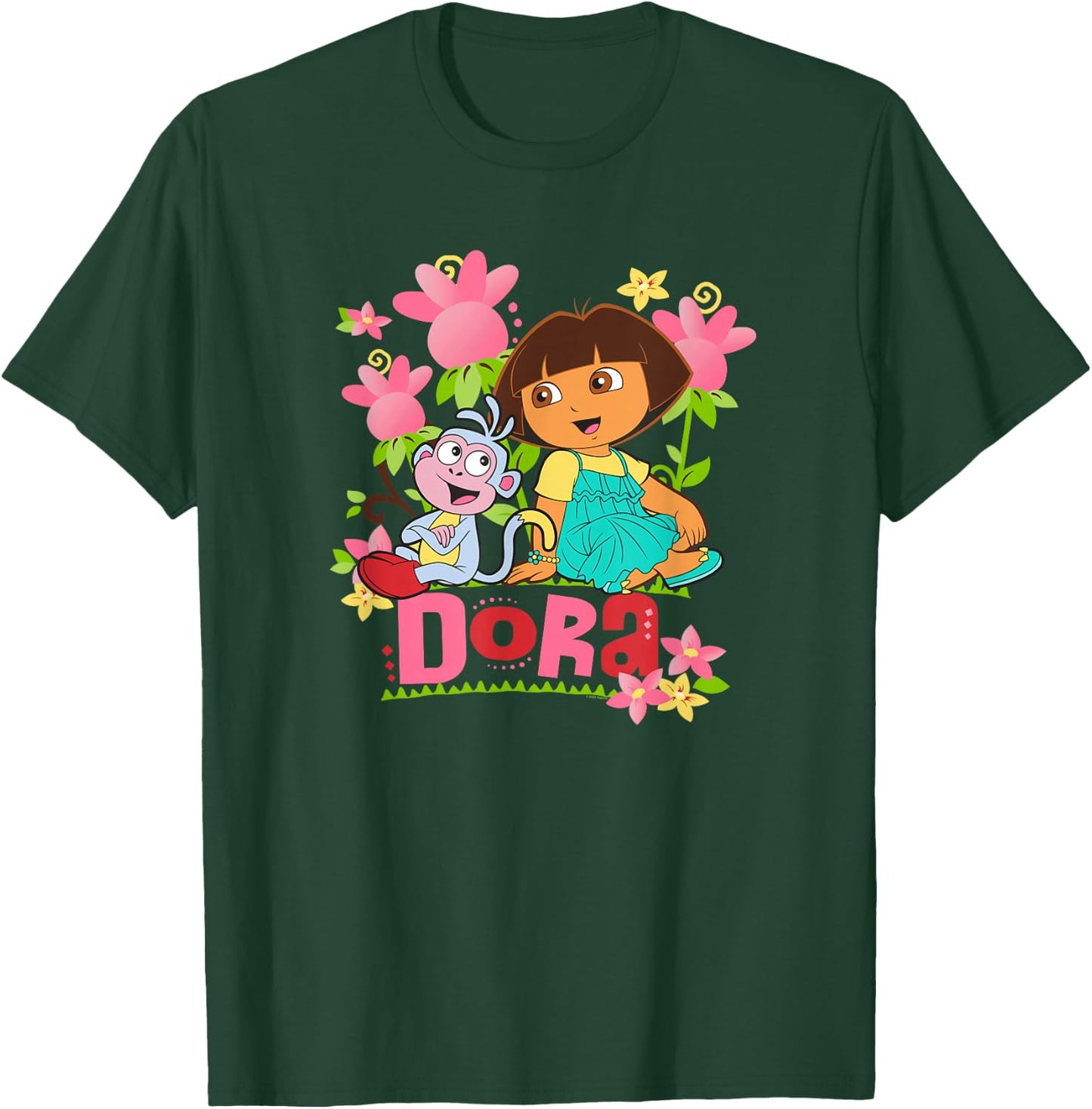Dora The Explorer Boots Monkey Colorful Flowers , Black, S T-Shirt - T-Shirt | Forest