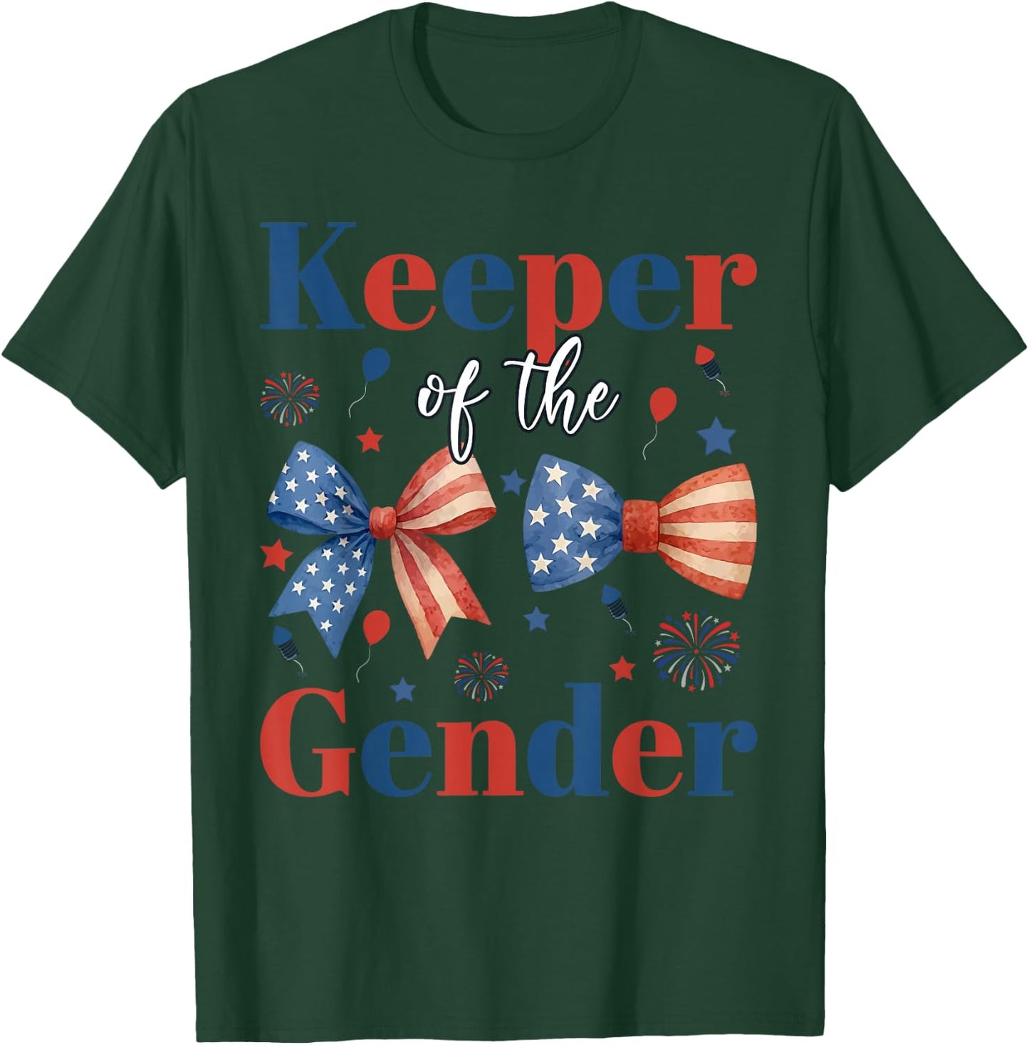 Keeper of The Gender 4th of July Bow Gender Reveal Party T-Shirt - T-Shirt | Forest