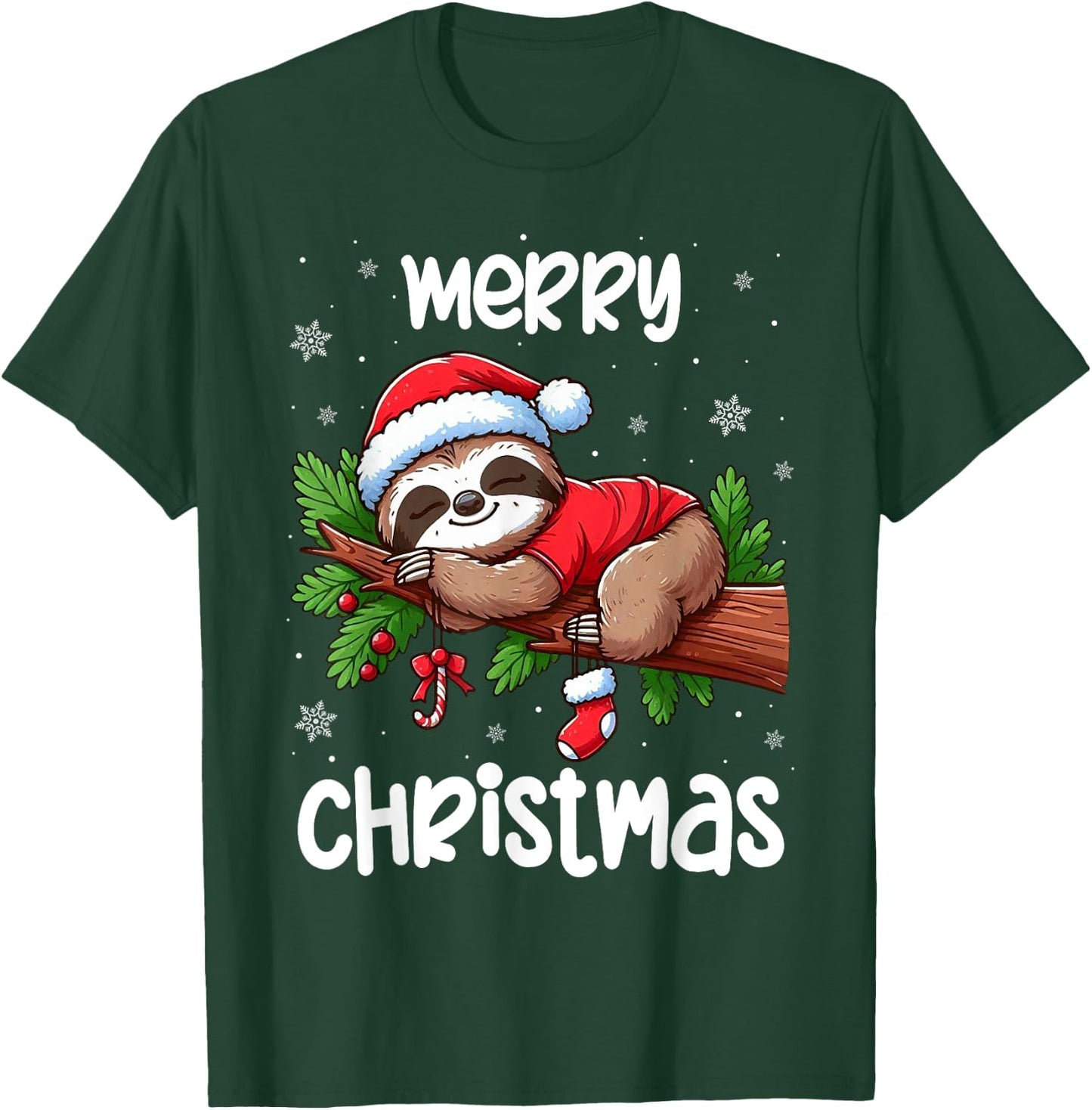Merry Christmas Sloth Lazy Funny Christmas Sloth Lover Xmas T-Shirt - T-Shirt | Forest