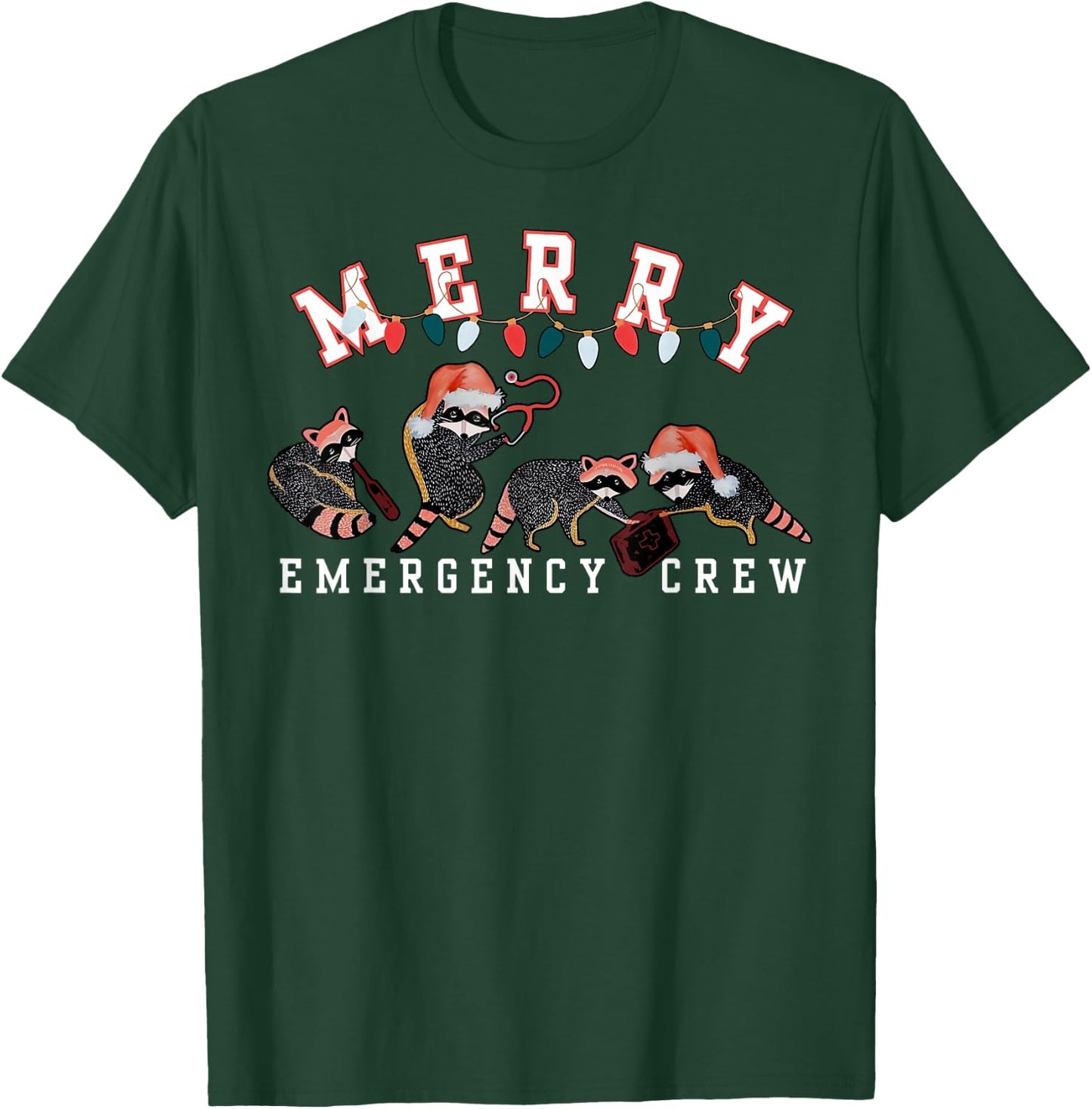 Cute Raccoon Emergency Nurse Crew Christmas ER Crew Nurse T-Shirt - T-Shirt | Forest