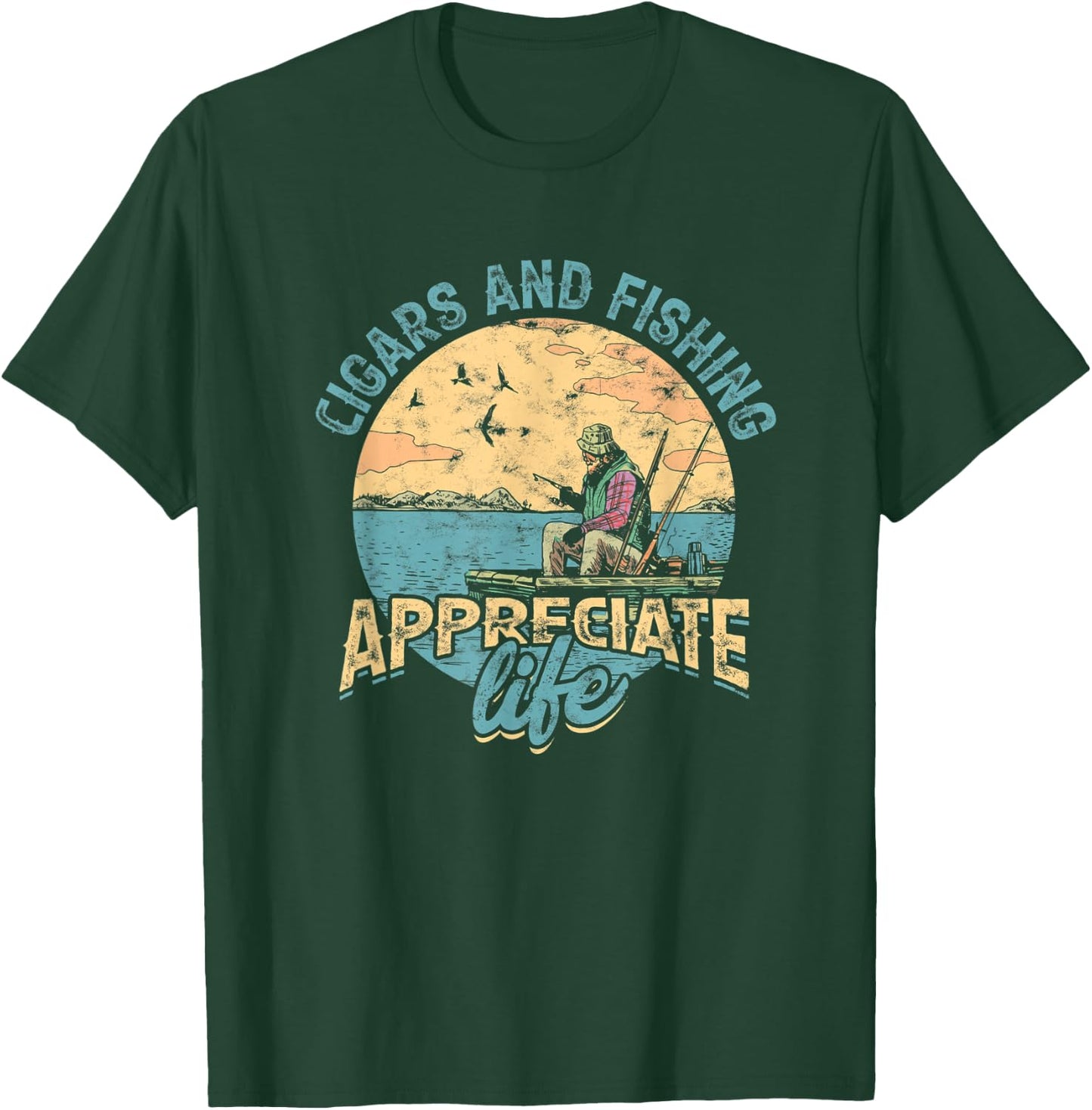 Cigars and fishing appreciate life - Smoke tobacco cigarette T-Shirt - T-Shirt | Forest