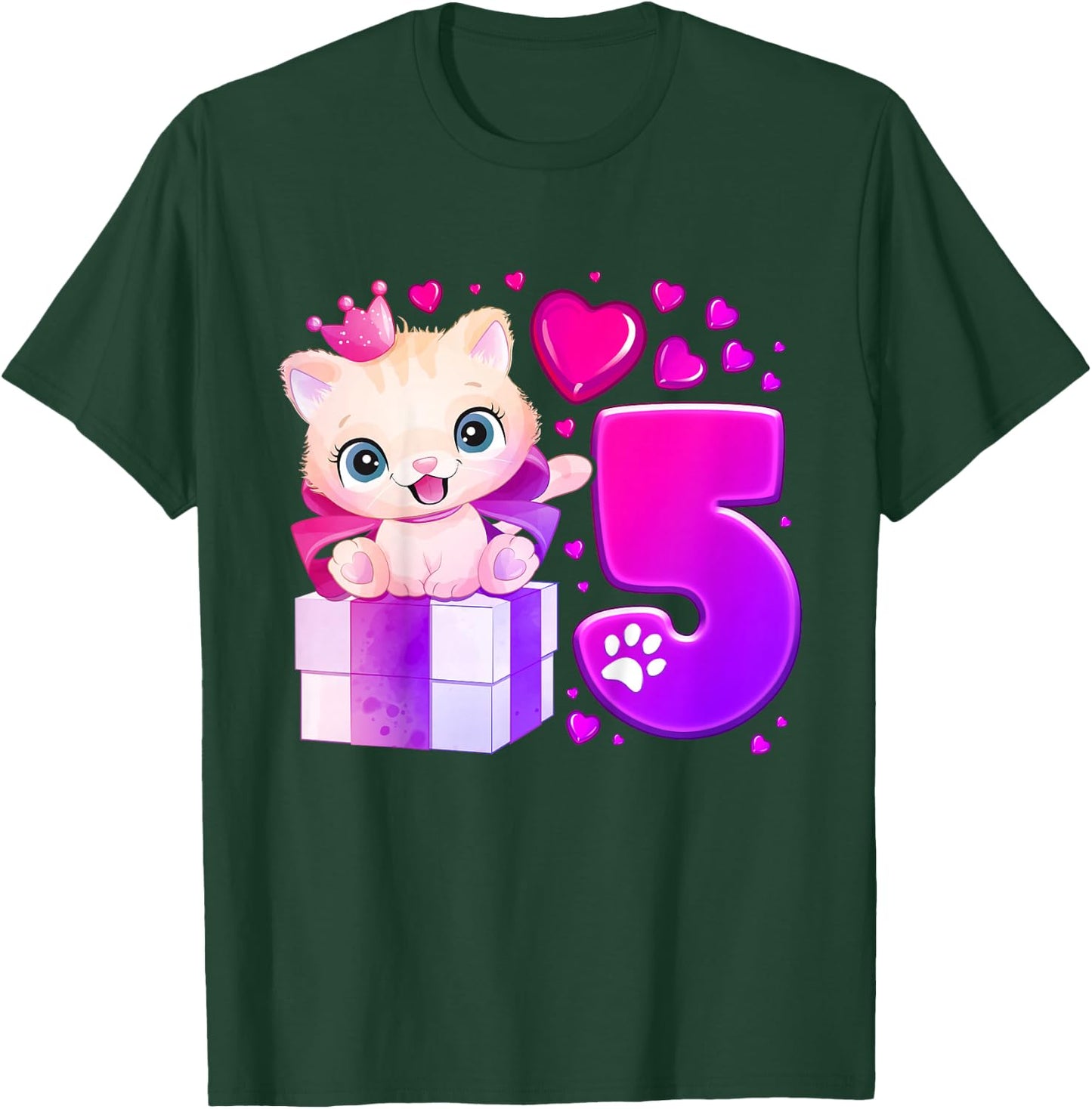 5. Geburtstag, Mädchen 5 Jahre, Katze, Nummer 5 T-Shirt - T-Shirt | Forest