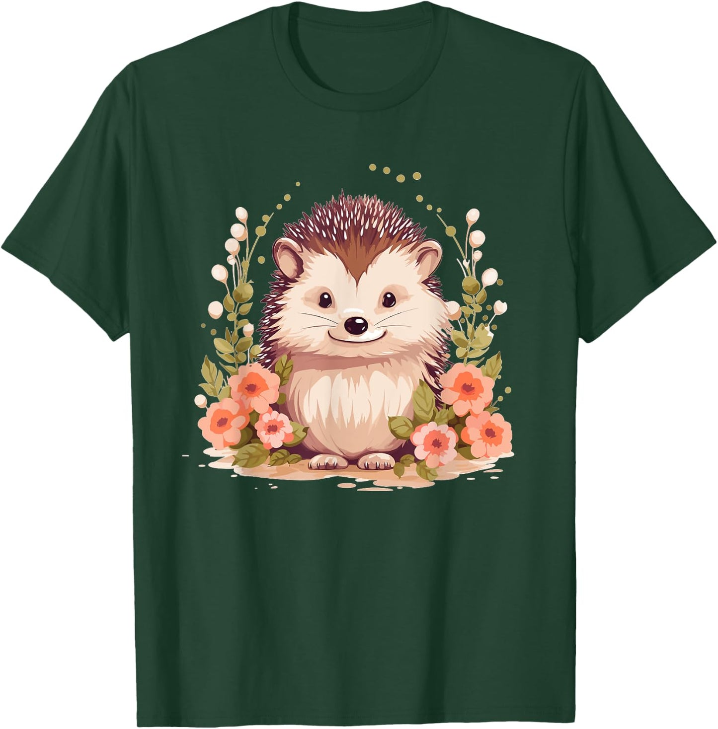 Cute Hedgehog With Flowers I Hedgehog T-Shirt - T-Shirt | Forest