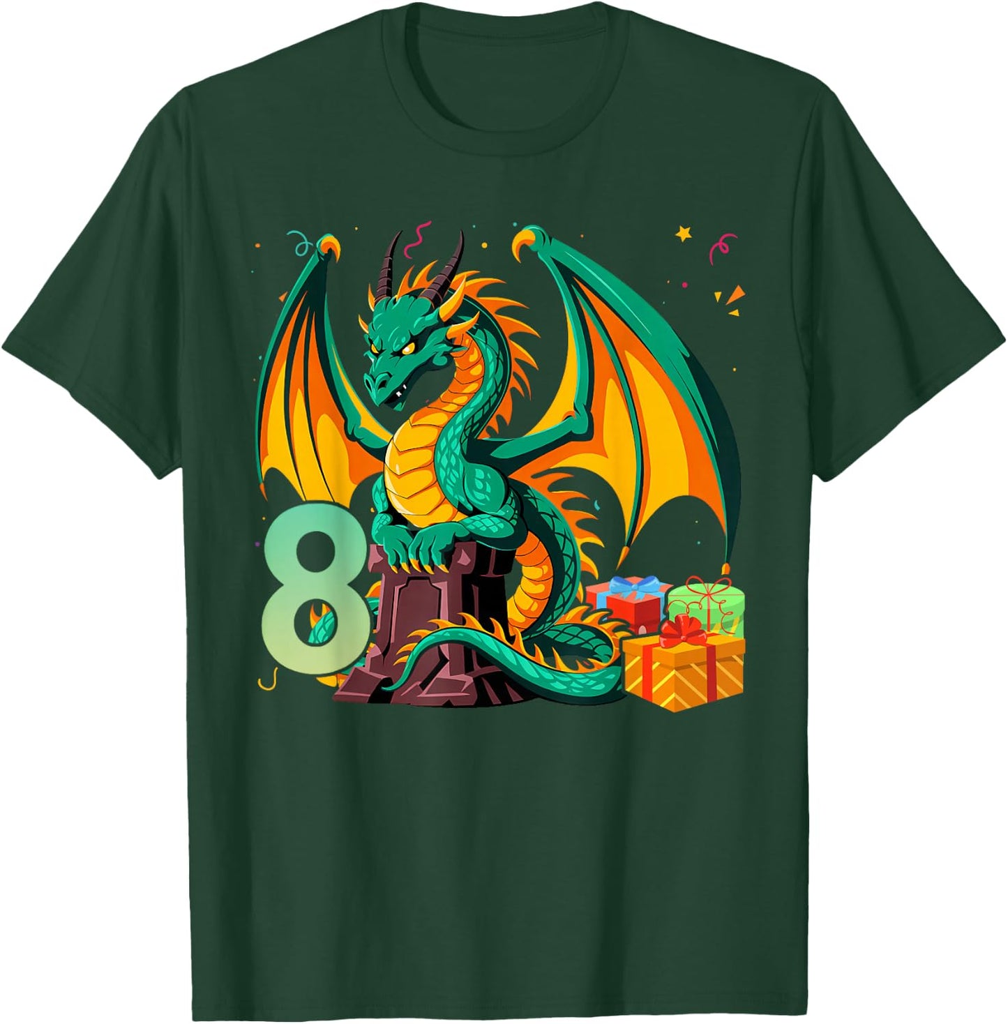 Children's Birthday Dragon 8 Years Boy Dragon Number Age T-Shirt - T-Shirt | Forest