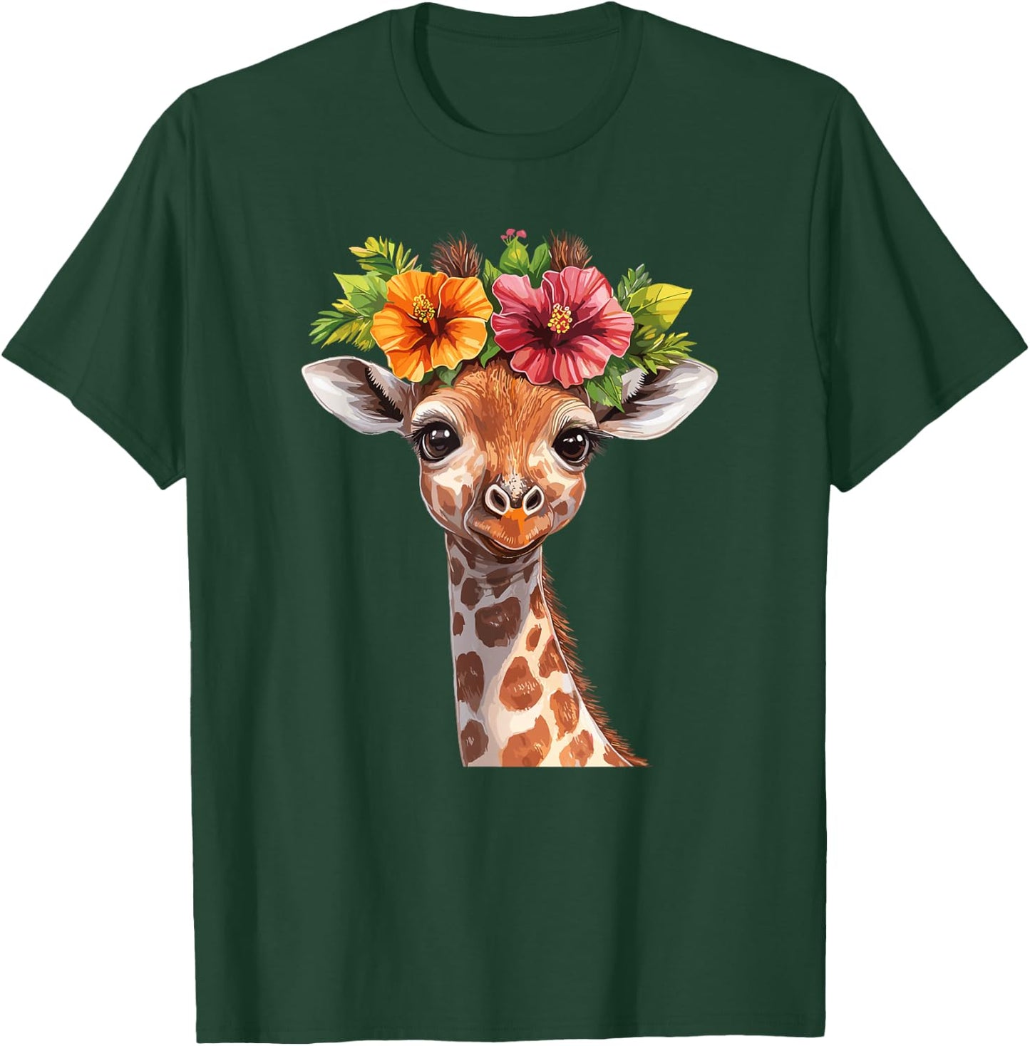 Cute Floral Giraffe With Flower Crown T-Shirt - T-Shirt | Forest