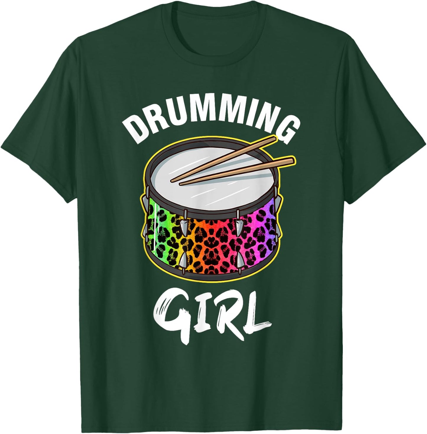 Drumming Girl Drums Leopard Marching Band Women Drummer T-Shirt - T-Shirt | Forest