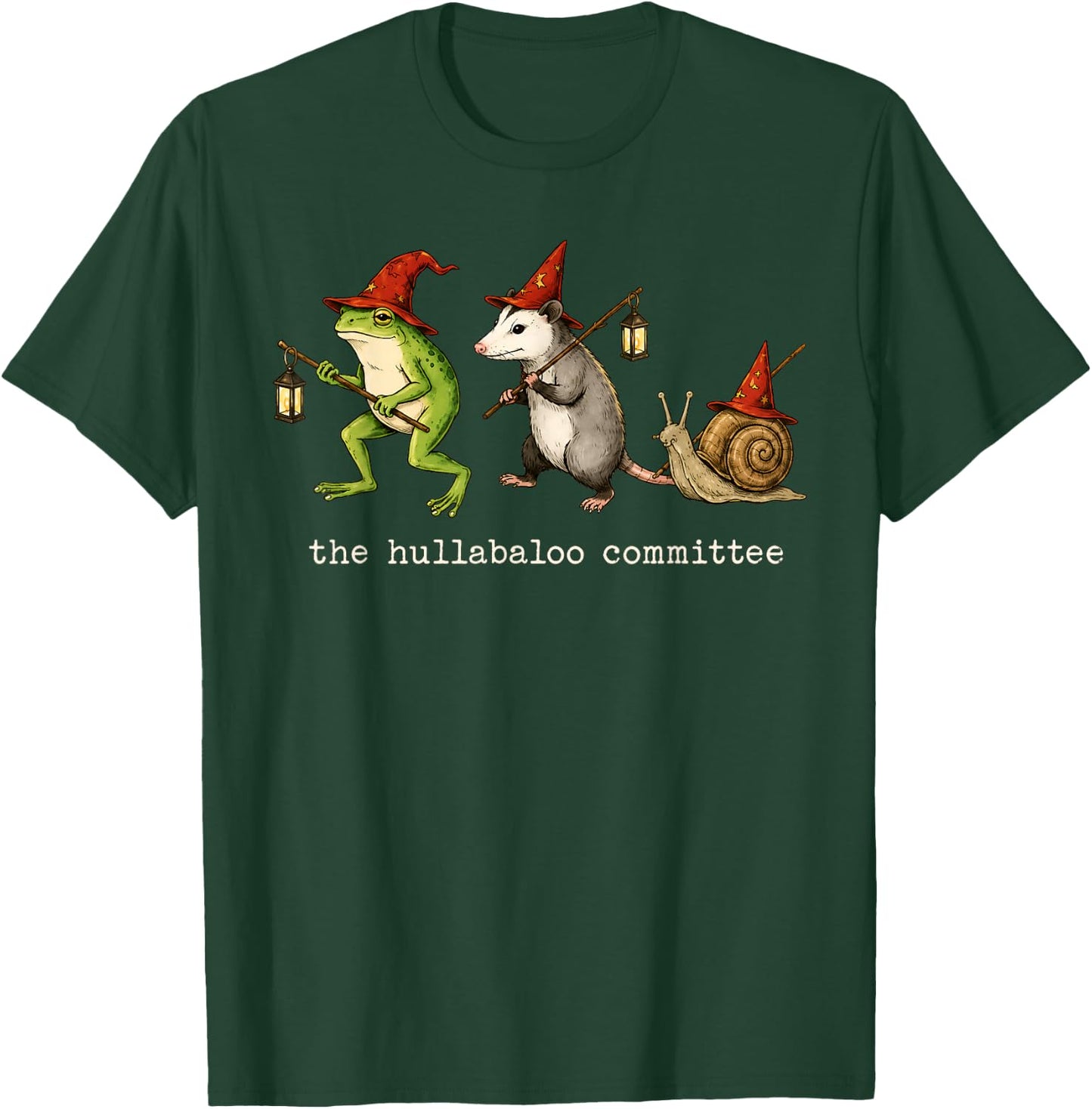The Hullabaloo Committee Funny Frog Opossum Snail Meme T-Shirt - T-Shirt | Forest