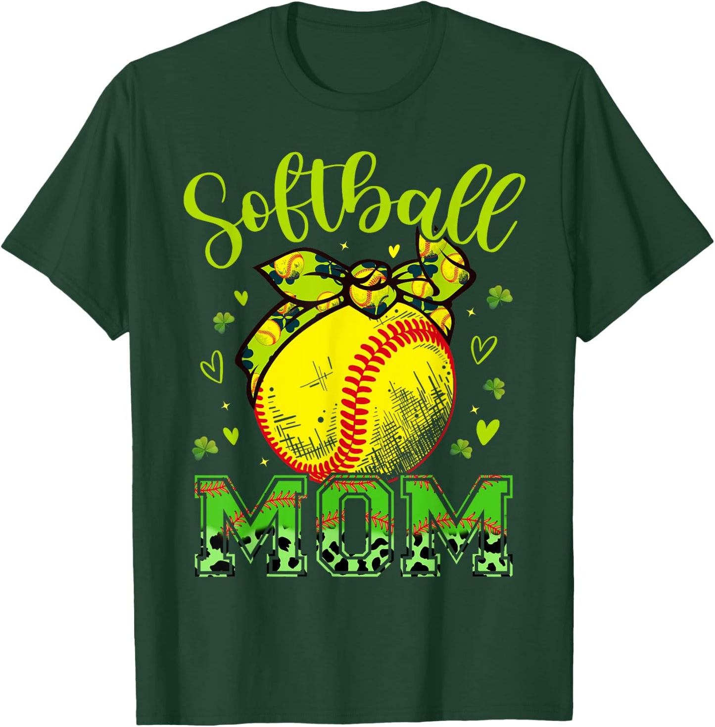 Softball Mom Headband Leopard Softball Ball St Patricks Day T-Shirt - T-Shirt | Forest