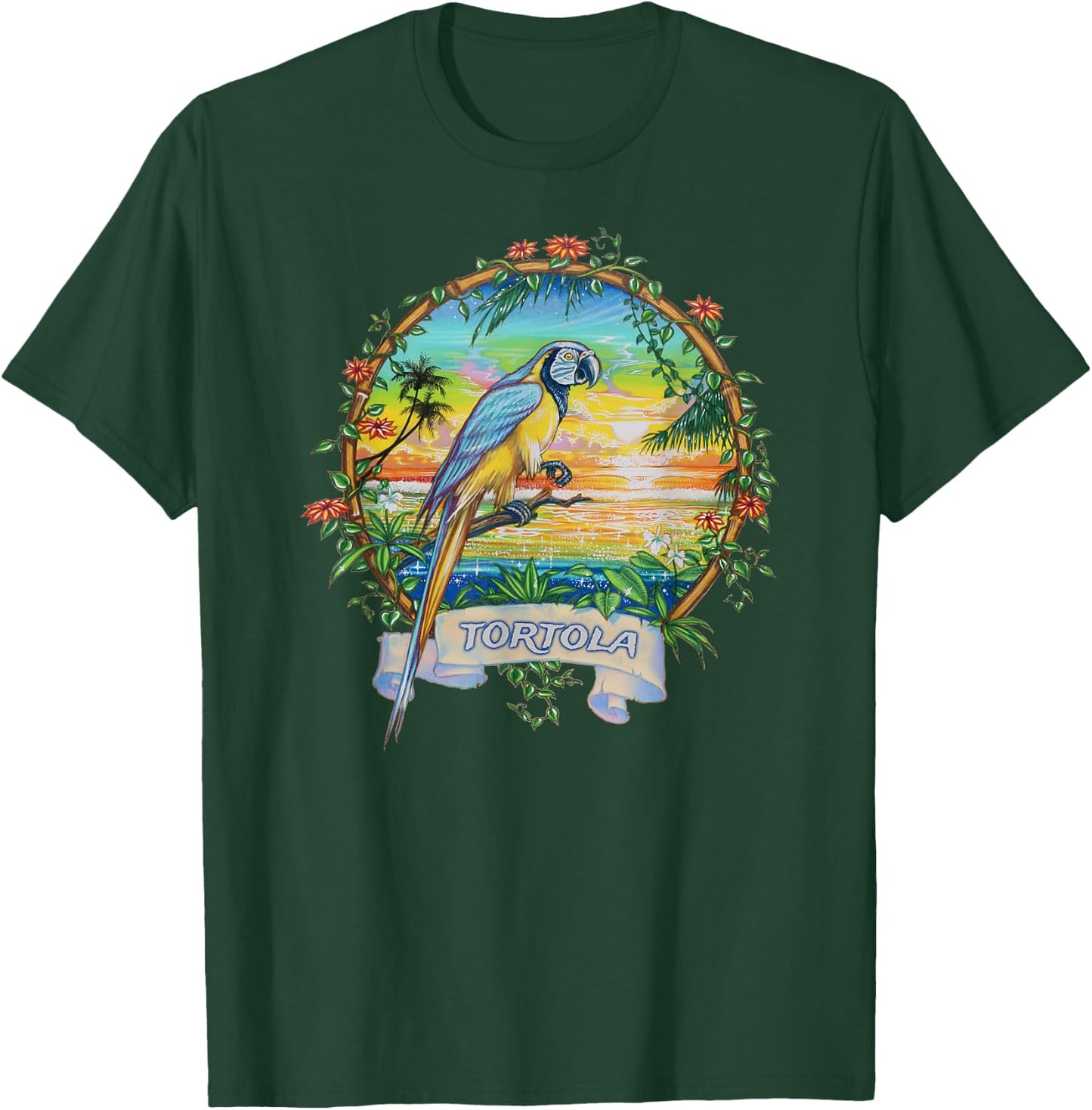 Tortola, BVI Vintage Tropical Parrot Vacation T-Shirt - T-Shirt | Forest