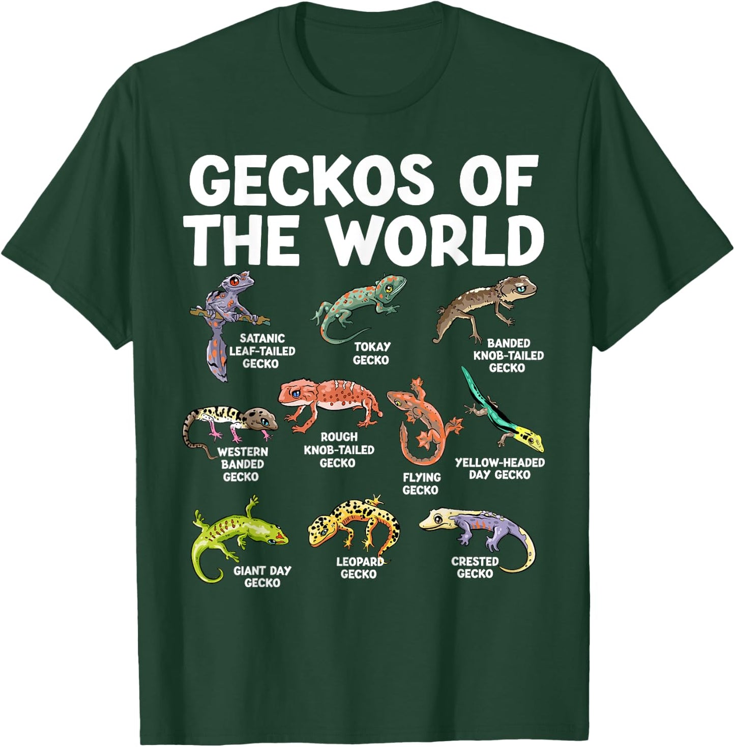 Geckos Of The World Kawaii Types Of Geckos Funny Lizard T-Shirt - T-Shirt | Forest