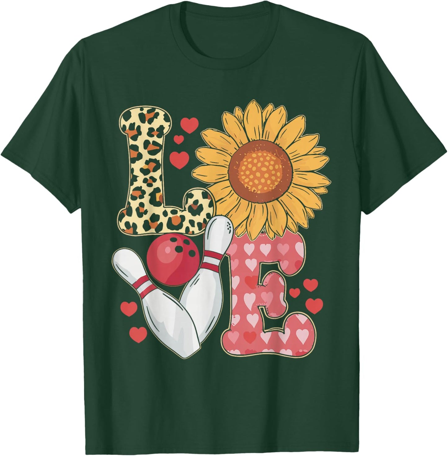 Love Leopard Sunflower Bowling Valentine Bowling T-Shirt - T-Shirt | Forest