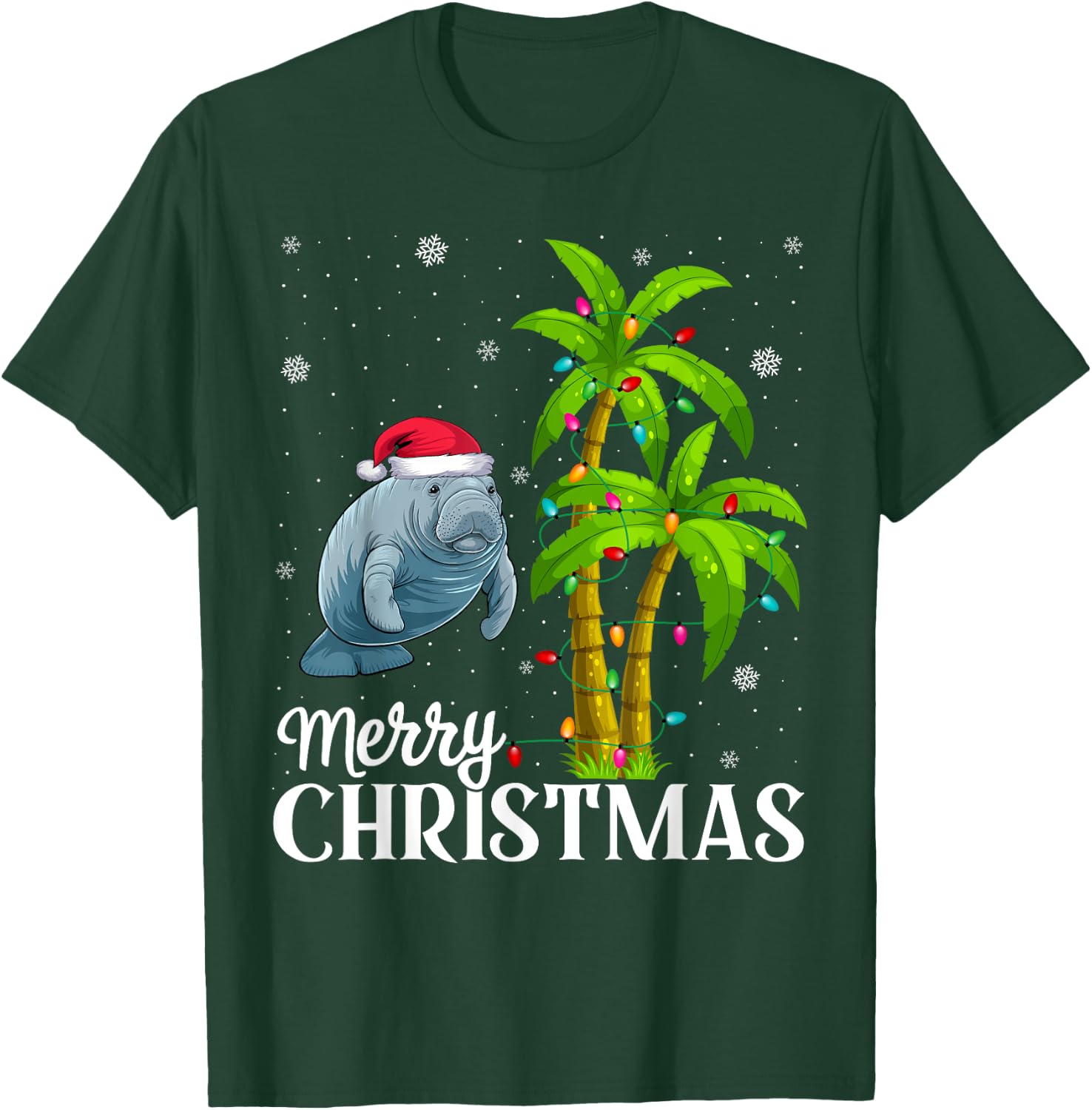 Manatee Lovers Men Women Christmas Tree Lights Beach T-Shirt - T-Shirt | Forest