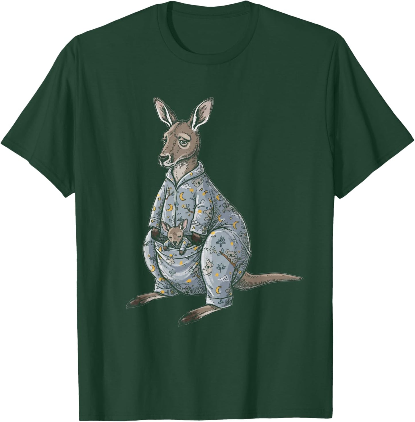 Funny Sleepy Kangaroo Pajama Women Men Kids Boys And Girls T-Shirt - T-Shirt | Forest