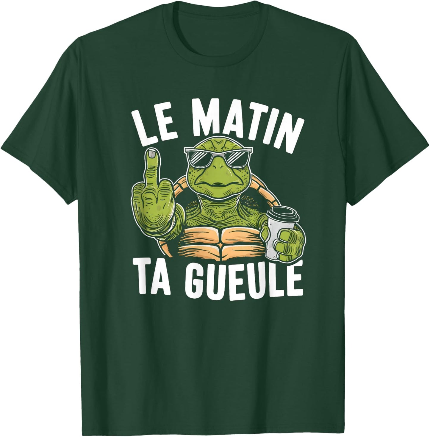 Funny Pyjamas Le Matin Ta Gueule Coffee Turtle , Black, S T-Shirt - T-Shirt | Forest