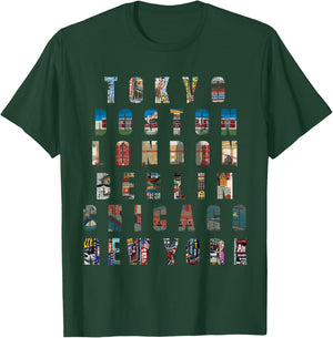 6 Stars World Marathon Running runners iconic city T-Shirt - T-Shirt | Forest