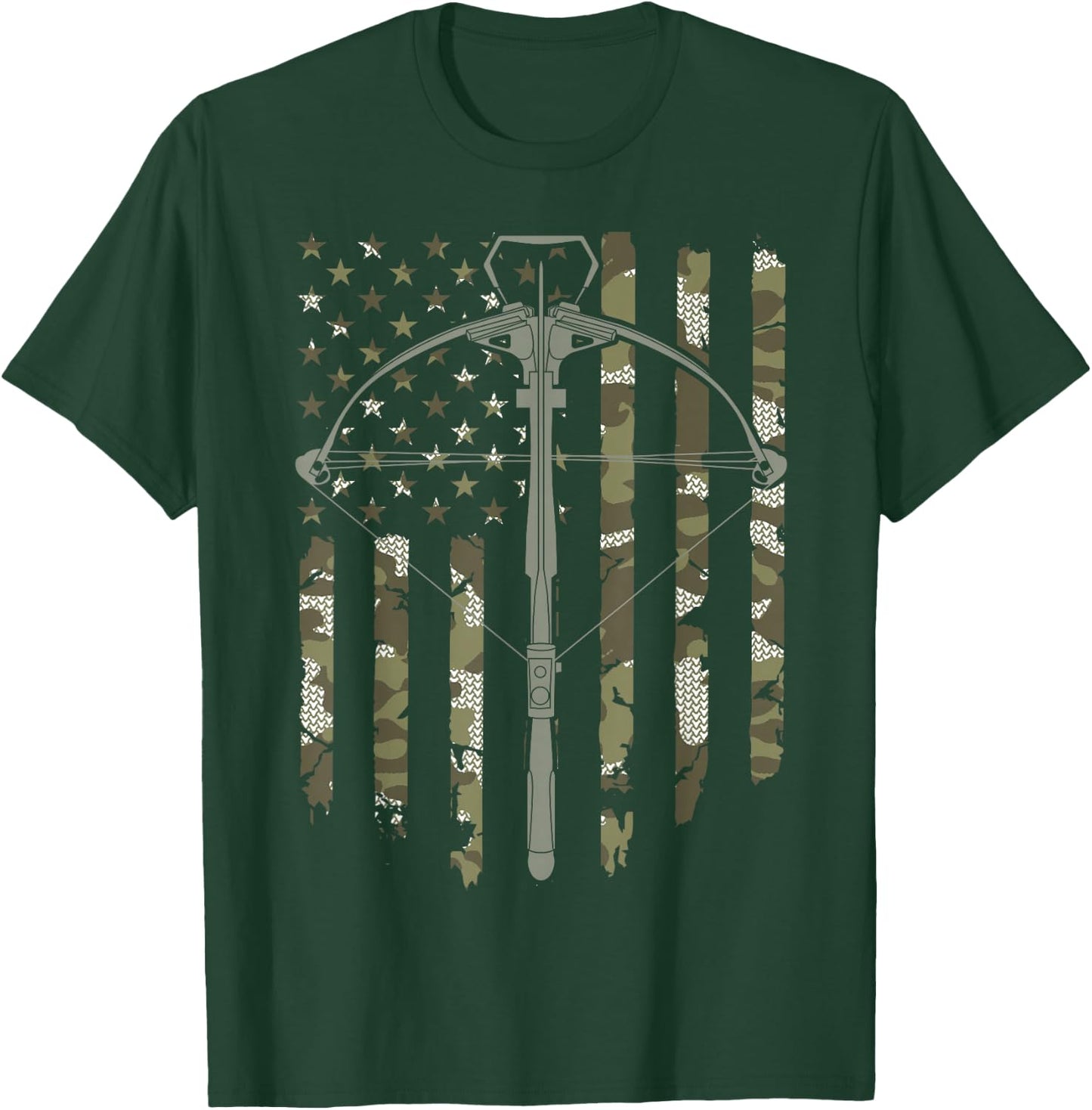 Crossbow Hunting Vintage American Flag Camouflage T-Shirt - T-Shirt | Forest